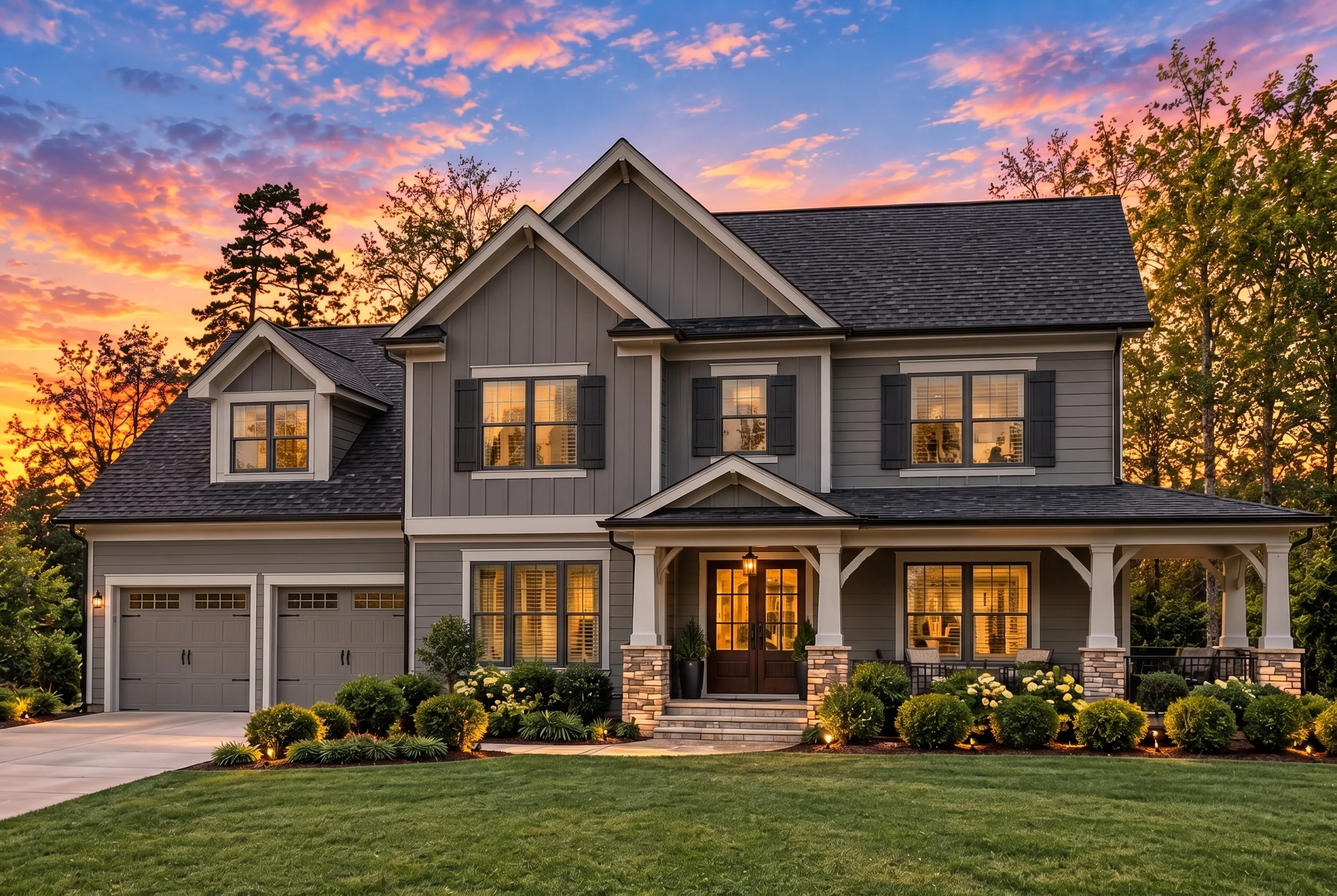 Plan  13-1294 – Aster Bend Villa |  New American – 5-Bed, 4.5-Bath, 2,981 SF - Warm Charcoal, AI-generated exterior concept
