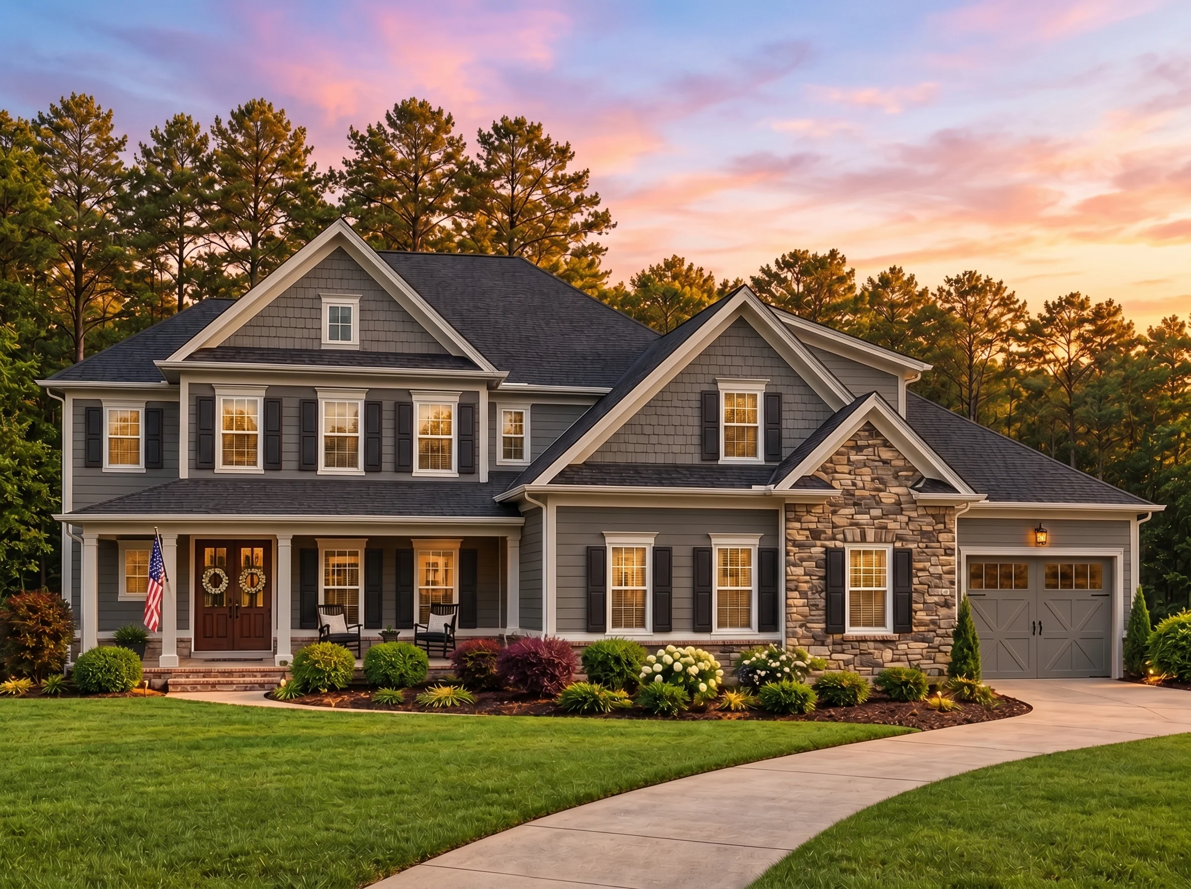 Plan  13-1270 – Fern Point Manor |  Traditional Colonial – 4-Bed, 4-Bath, 3,363 SF - Warm Charcoal, AI-generated exterior concept