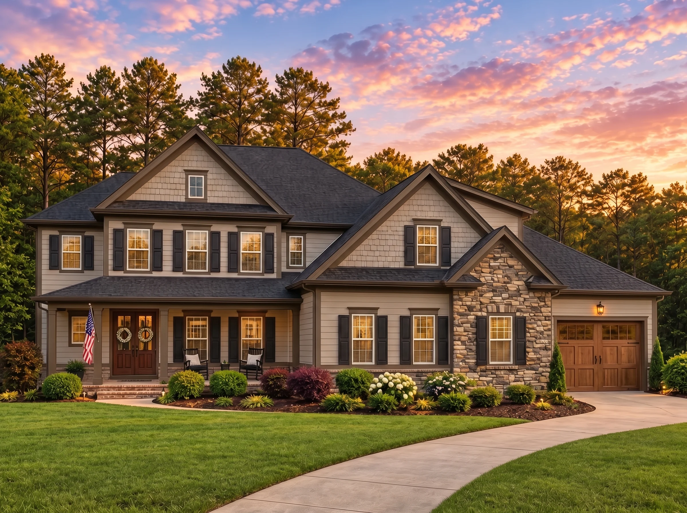 Plan  13-1270 – Fern Point Manor |  Traditional Colonial – 4-Bed, 4-Bath, 3,363 SF - Mushroom Taupe, AI-generated exterior concept