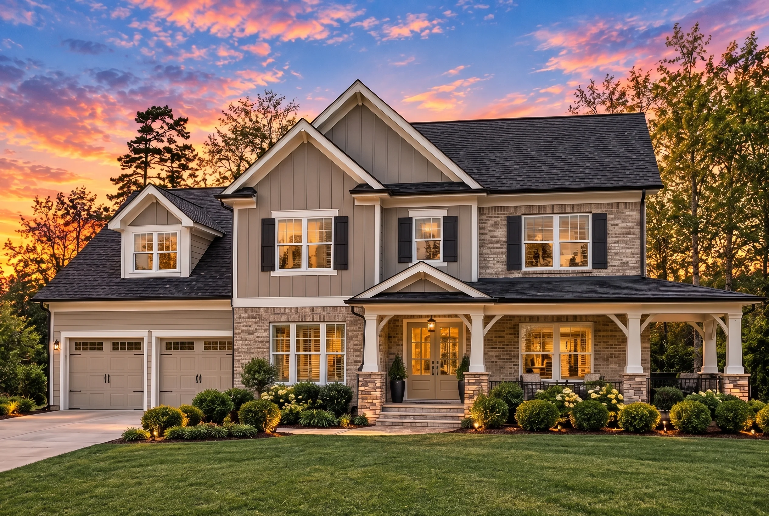 Plan  13-1294 – Aster Bend Villa |  New American – 5-Bed, 4.5-Bath, 2,981 SF - Natural Brick, AI-generated exterior concept
