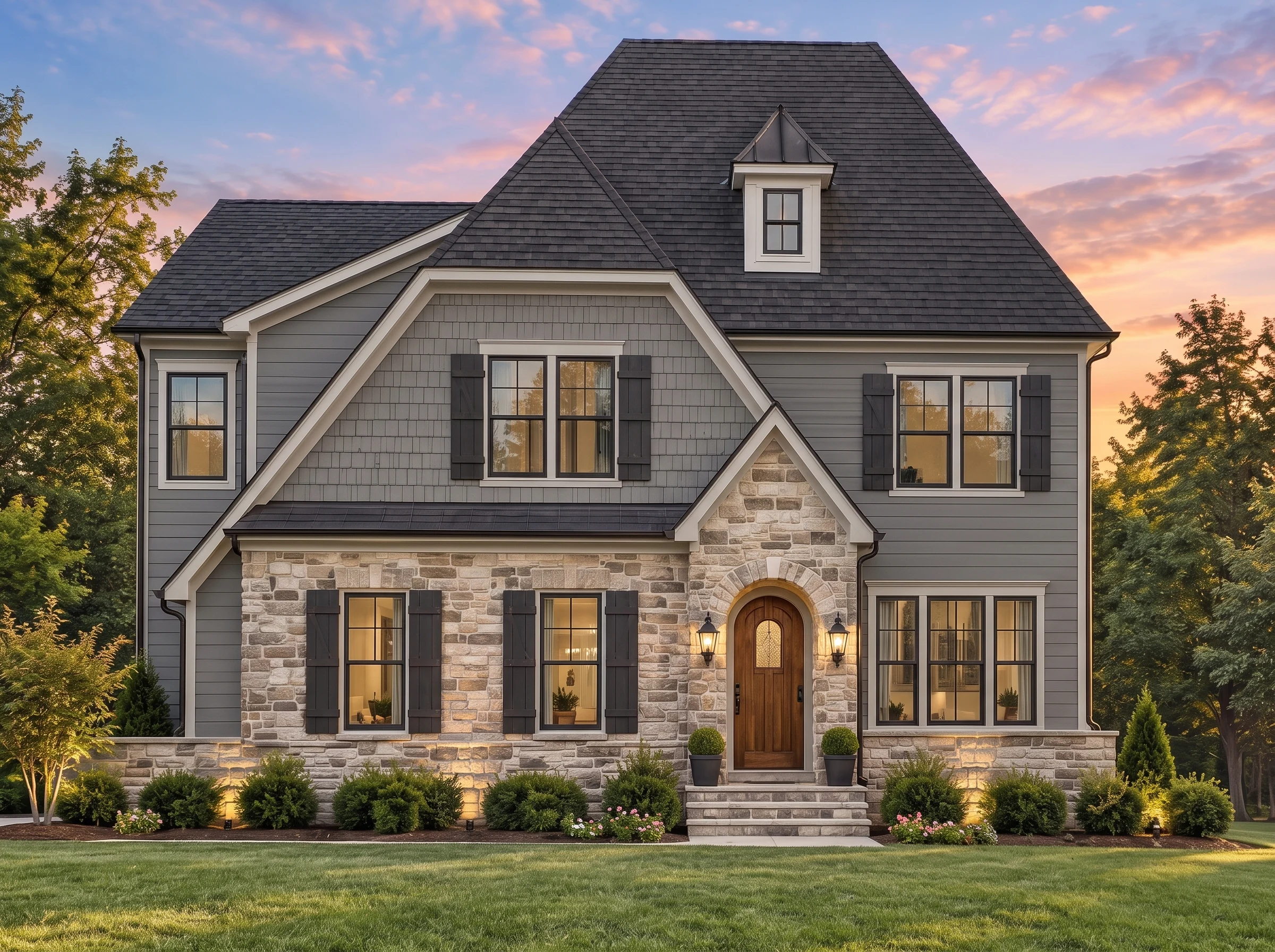 Plan  13-1254 – Nevada Mojave |  Traditional Colonial – 4-Bed, 3.5-Bath, 3,497 SF - Warm Charcoal, AI-generated exterior concept