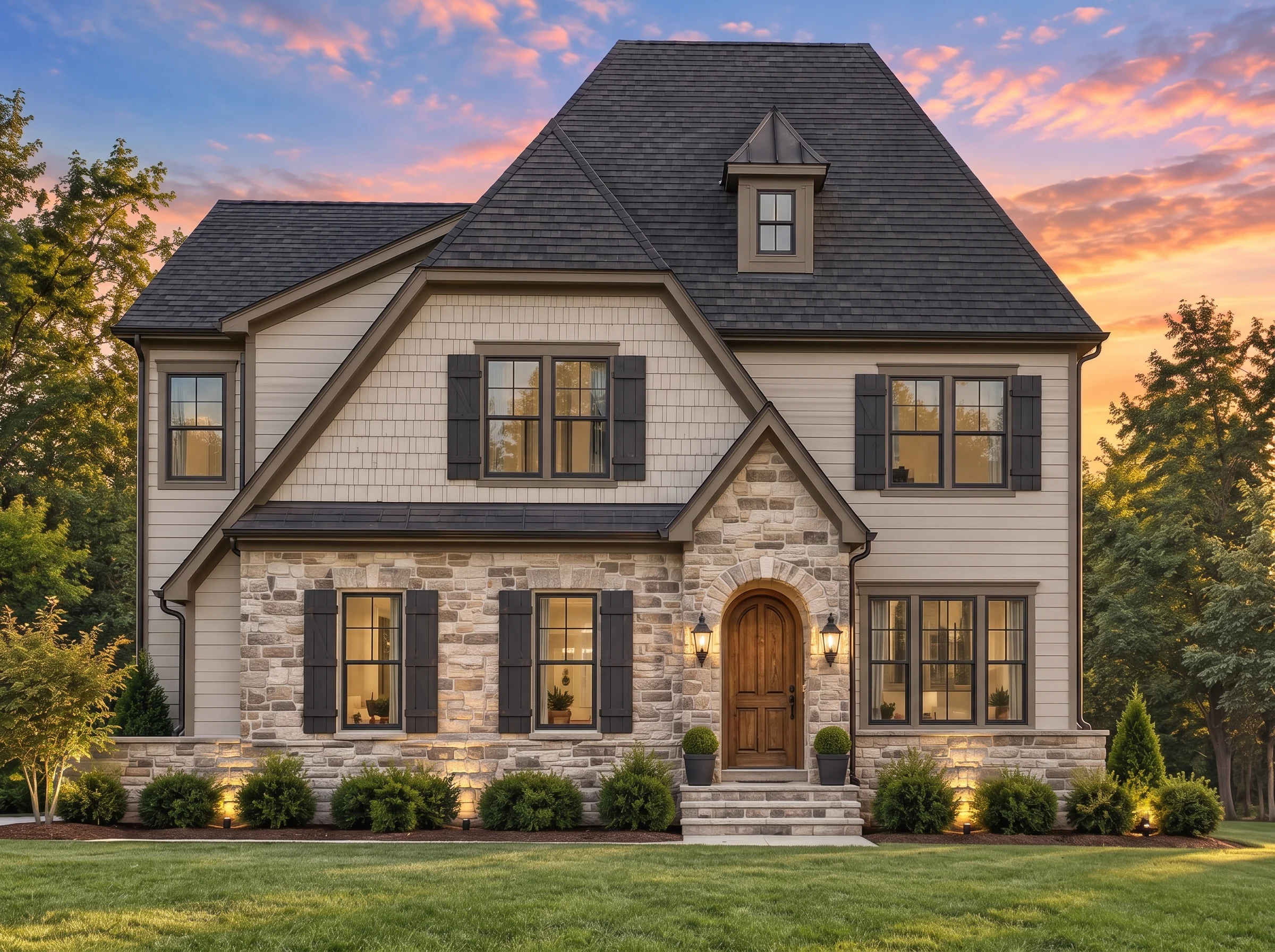 Plan  13-1254 – Nevada Mojave |  Traditional Colonial – 4-Bed, 3.5-Bath, 3,497 SF - Mushroom Taupe, AI-generated exterior concept