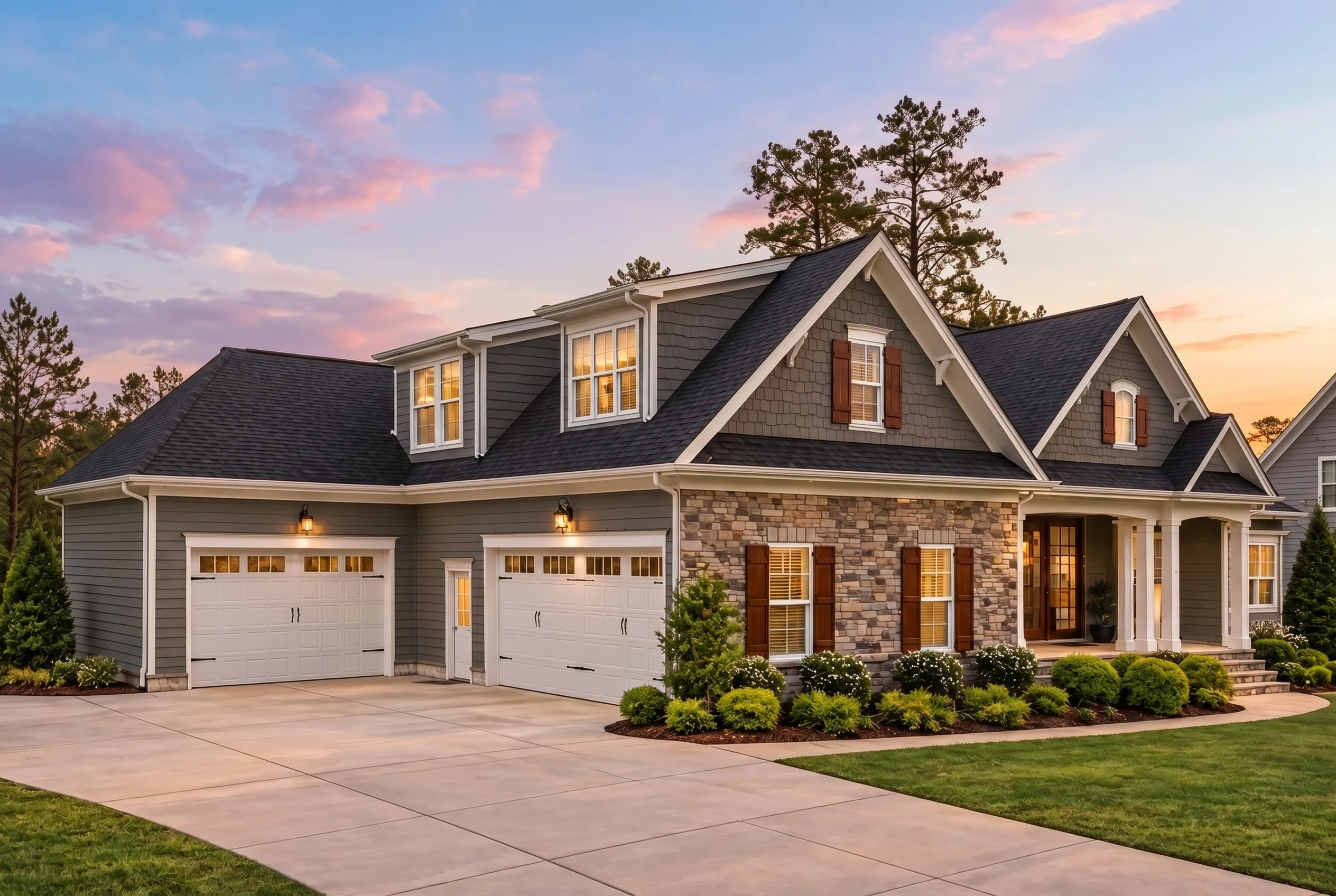Plan  13-1238 – Aster Bluff Cottage  | Traditional Ranch – 4-Bed, 3-Bath, 3,430 SF - Warm Charcoal, AI-generated exterior concept