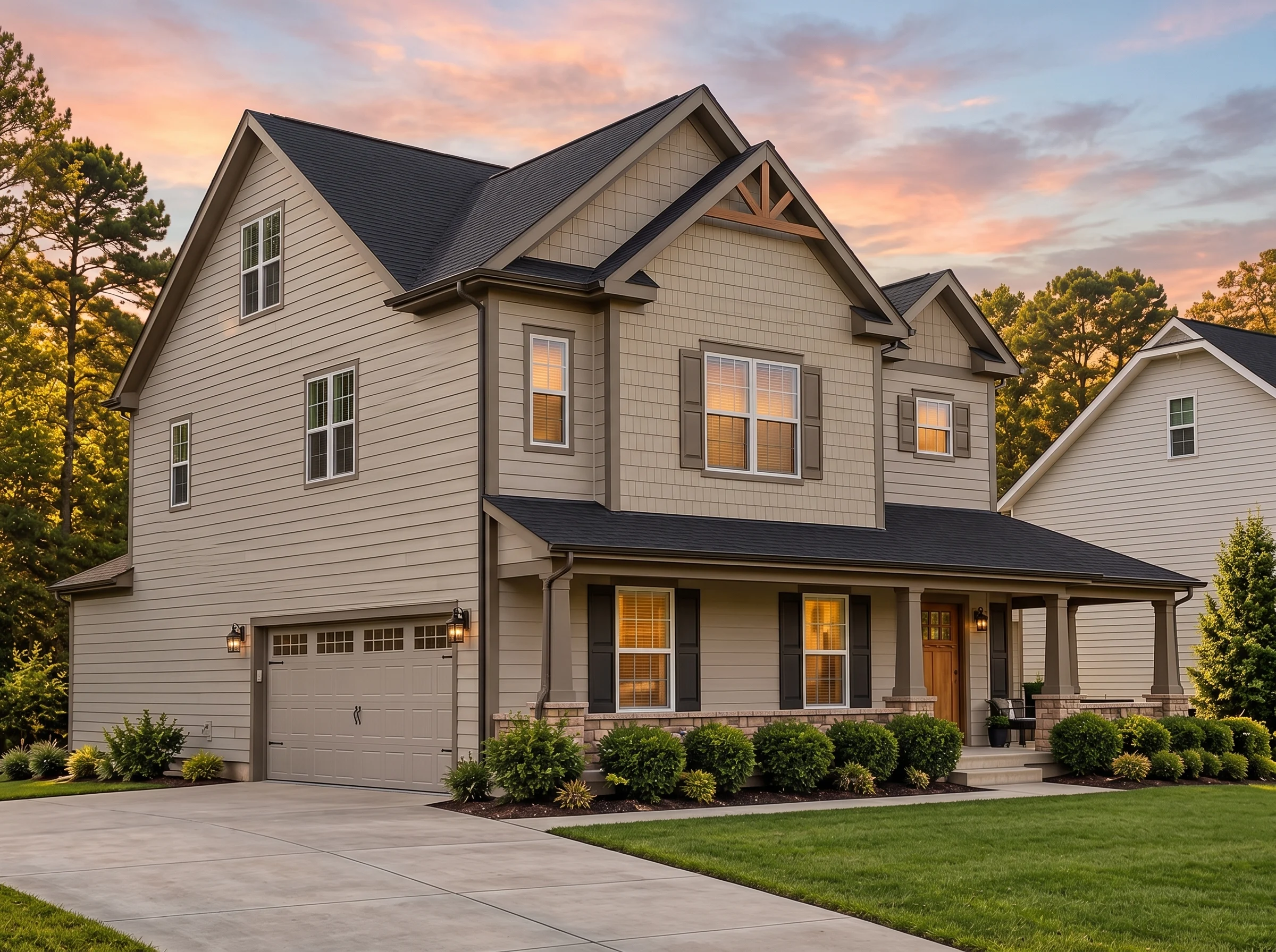 Plan  13-1246 – Action House | New  American – 4-Bed, 3.5-Bath, 2,680 SF - Mushroom Taupe, AI-generated exterior concept