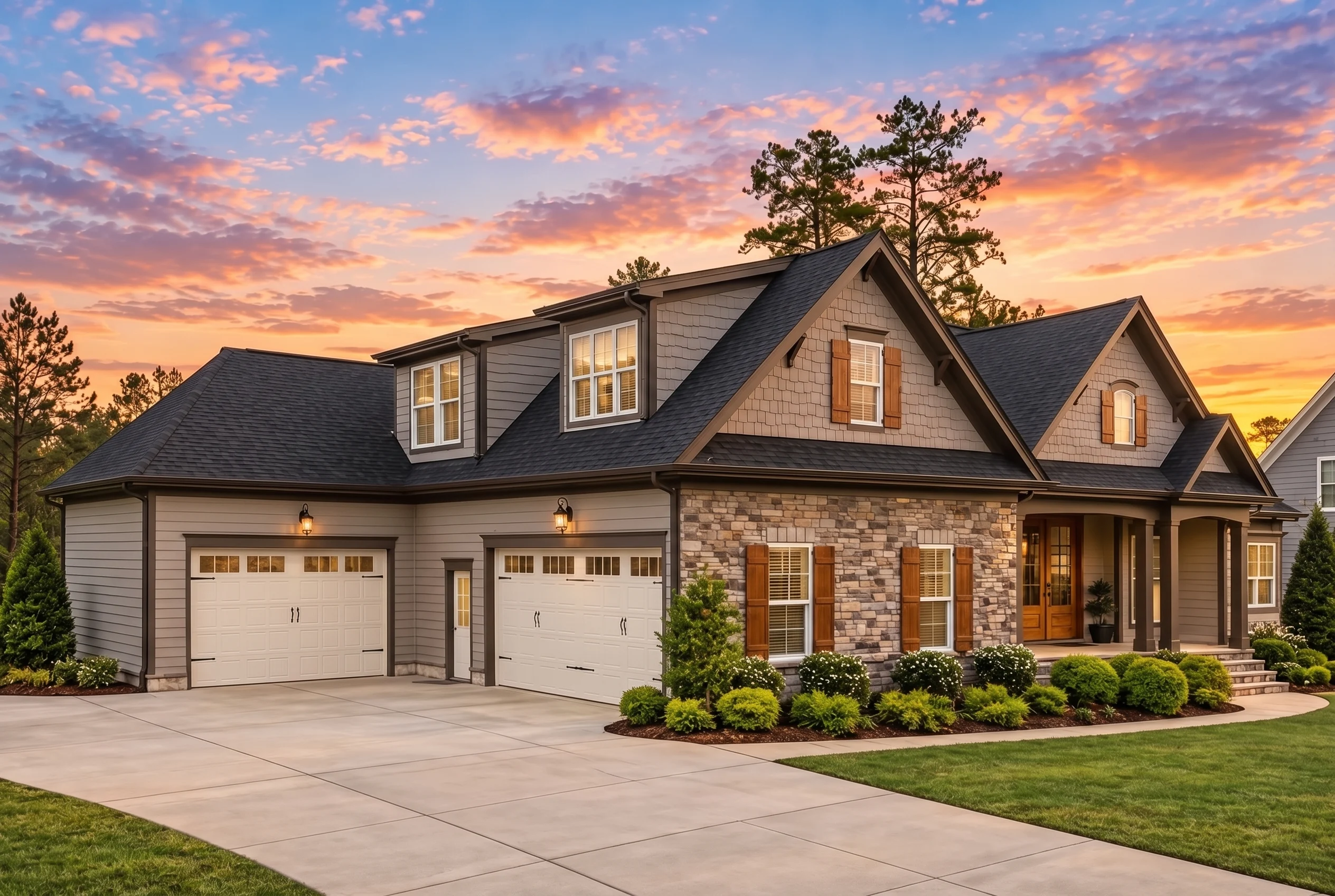 Plan  13-1238 – Aster Bluff Cottage  | Traditional Ranch – 4-Bed, 3-Bath, 3,430 SF - Mushroom Taupe, AI-generated exterior concept