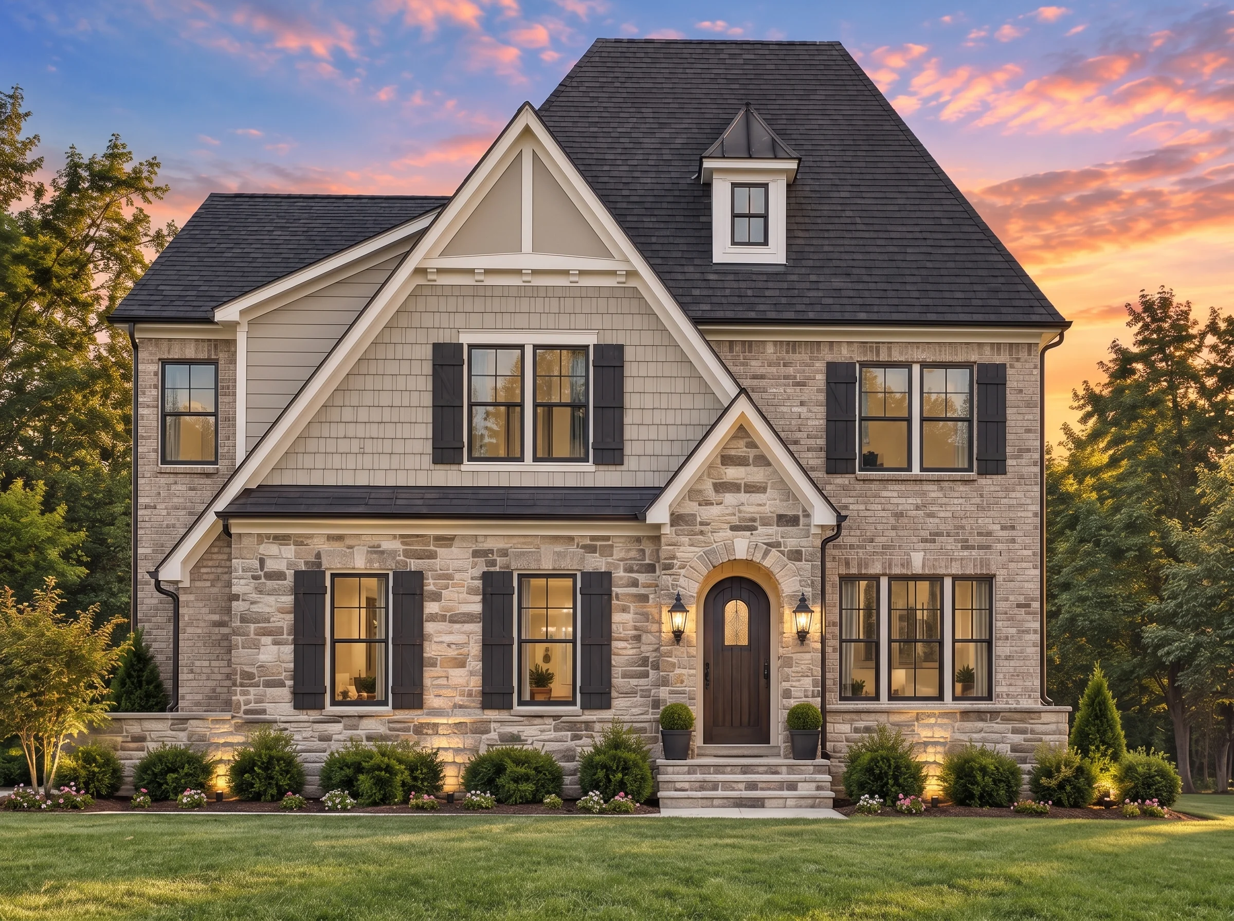 Plan  13-1254 – Nevada Mojave |  Traditional Colonial – 4-Bed, 3.5-Bath, 3,497 SF - Natural Brick, AI-generated exterior concept