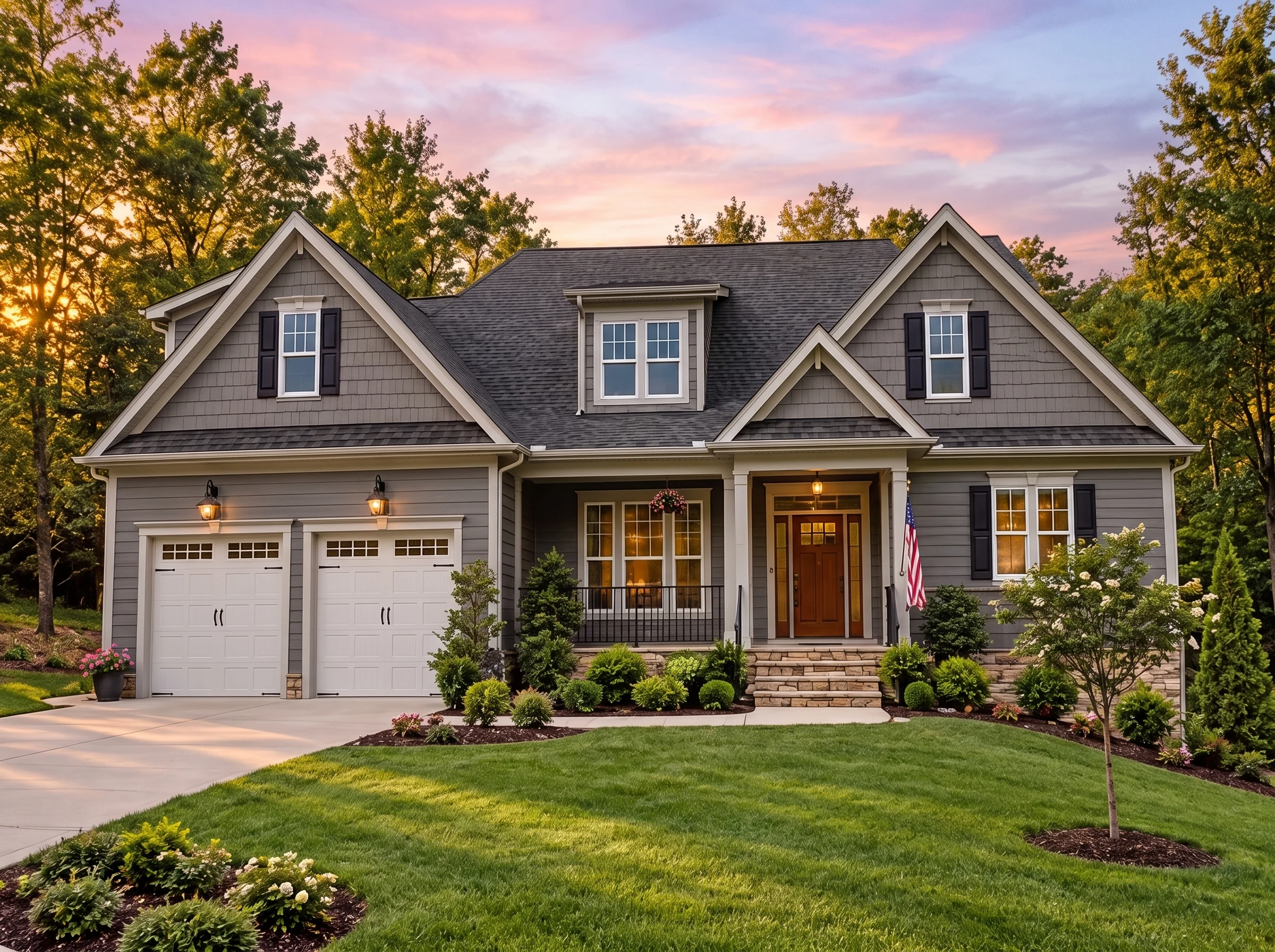Plan  13-1214 – Golden Key | New  American – 5-Bed, 4.5-Bath, 3,039 SF - Warm Charcoal, AI-generated exterior concept