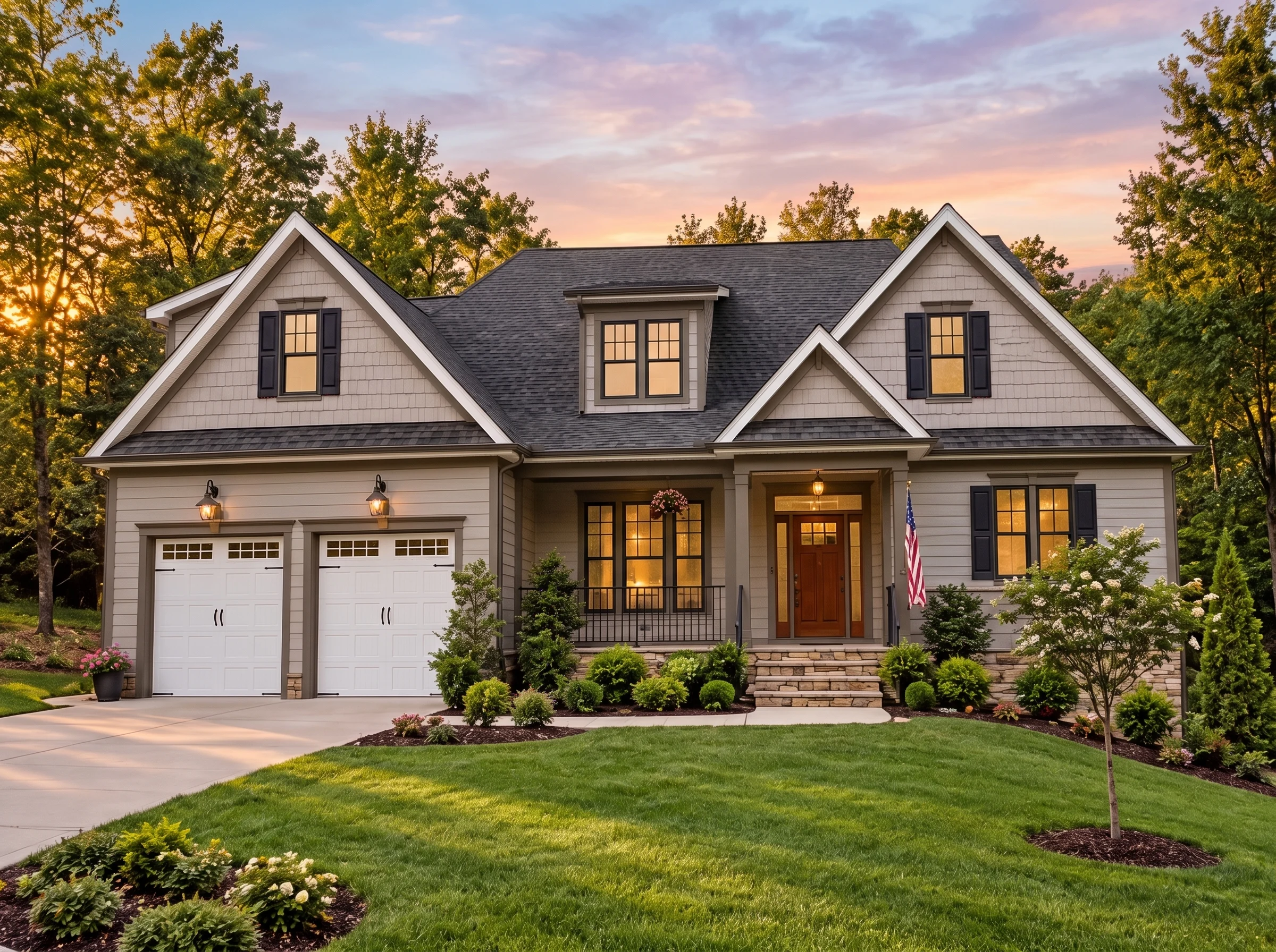 Plan  13-1214 – Golden Key | New  American – 5-Bed, 4.5-Bath, 3,039 SF - Mushroom Taupe, AI-generated exterior concept