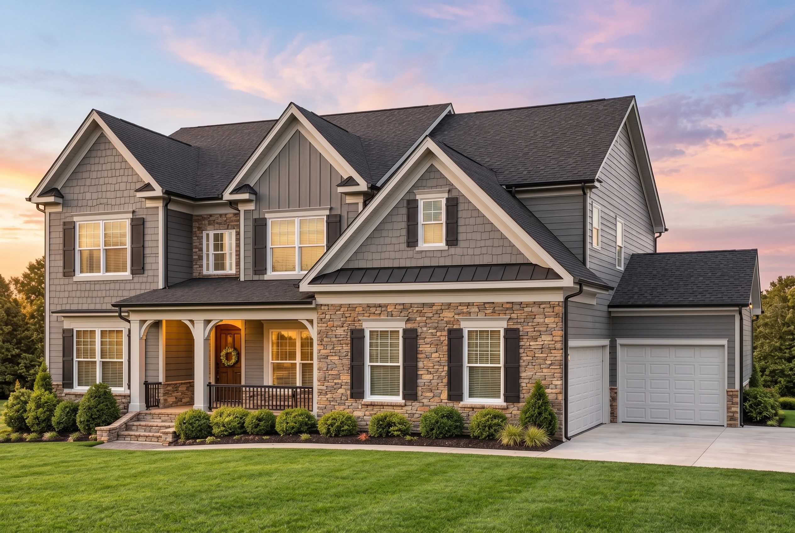 Plan  13-1188 – Manor Retreat | New  American – 6-Bed, 5-Bath, 5,086 SF - Warm Charcoal, AI-generated exterior concept