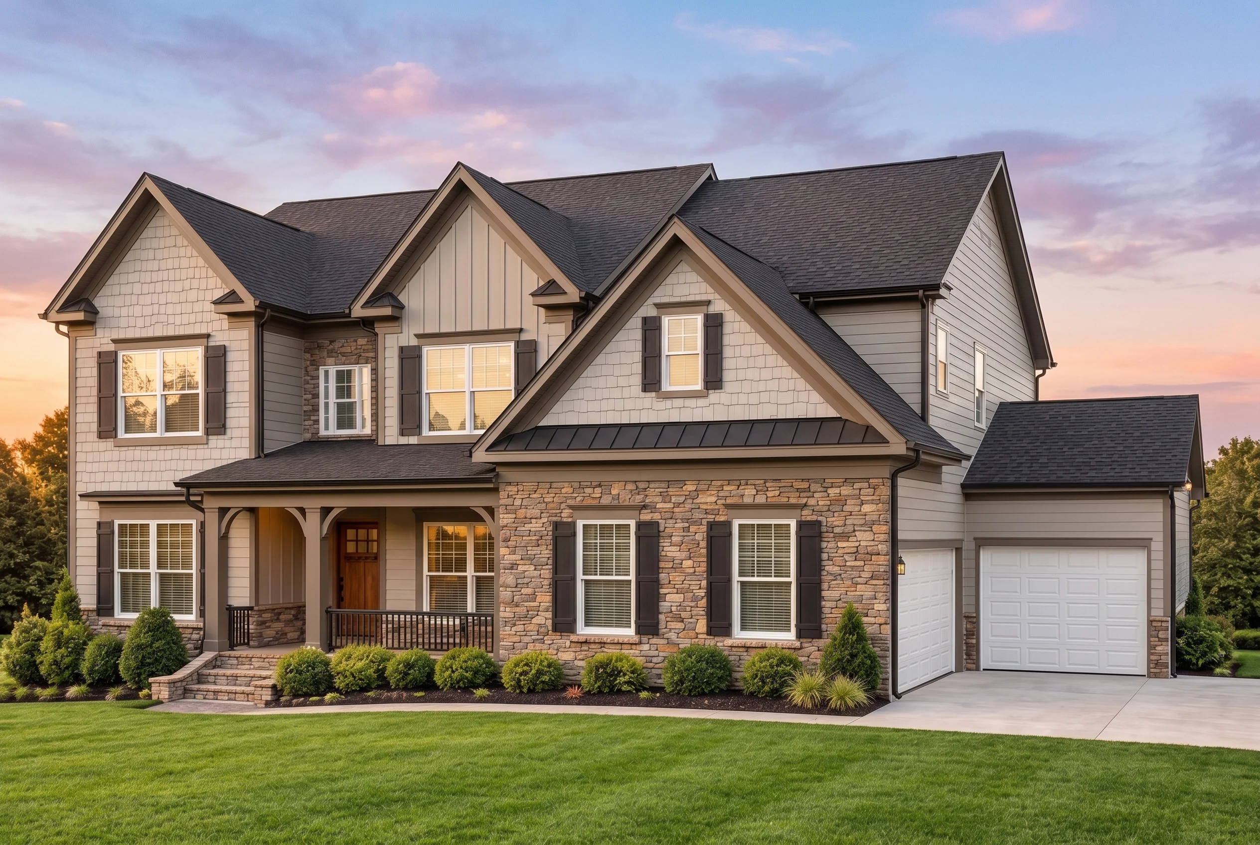Plan  13-1188 – Manor Retreat | New  American – 6-Bed, 5-Bath, 5,086 SF - Mushroom Taupe, AI-generated exterior concept