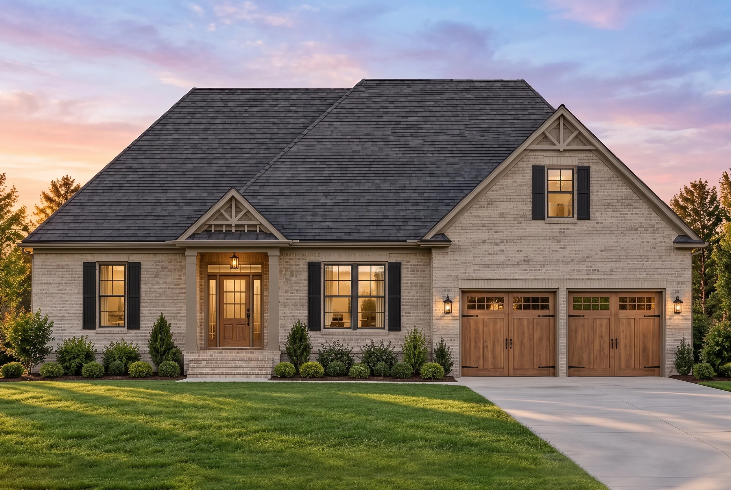 Plan  13-1174 – Aster River Farm |  Traditional Suburban – 3-Bed, 2-Bath, 2,231 SF - Mushroom Taupe, AI-generated exterior concept
