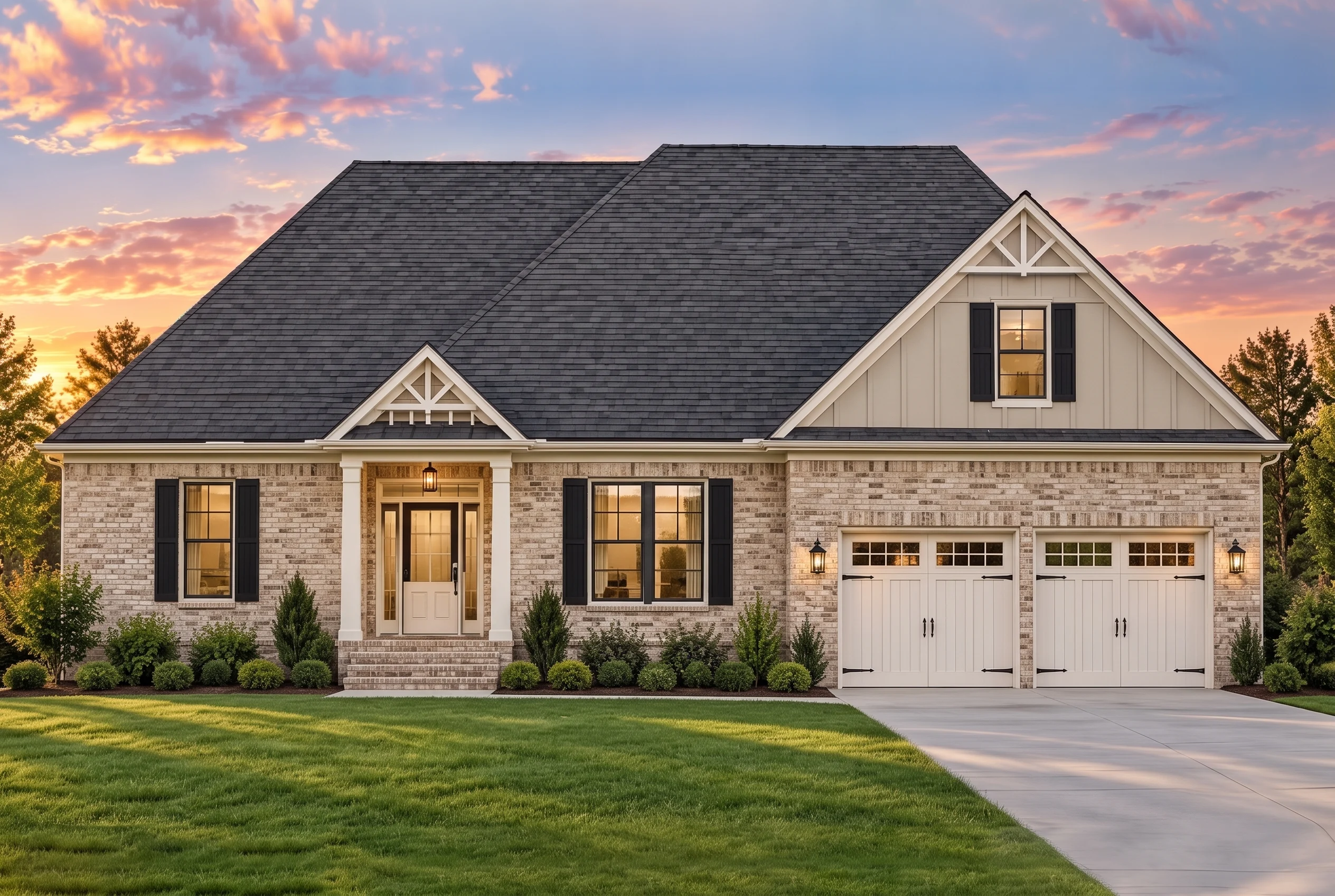 Plan  13-1174 – Aster River Farm |  Traditional Suburban – 3-Bed, 2-Bath, 2,231 SF - Natural Brick, AI-generated exterior concept