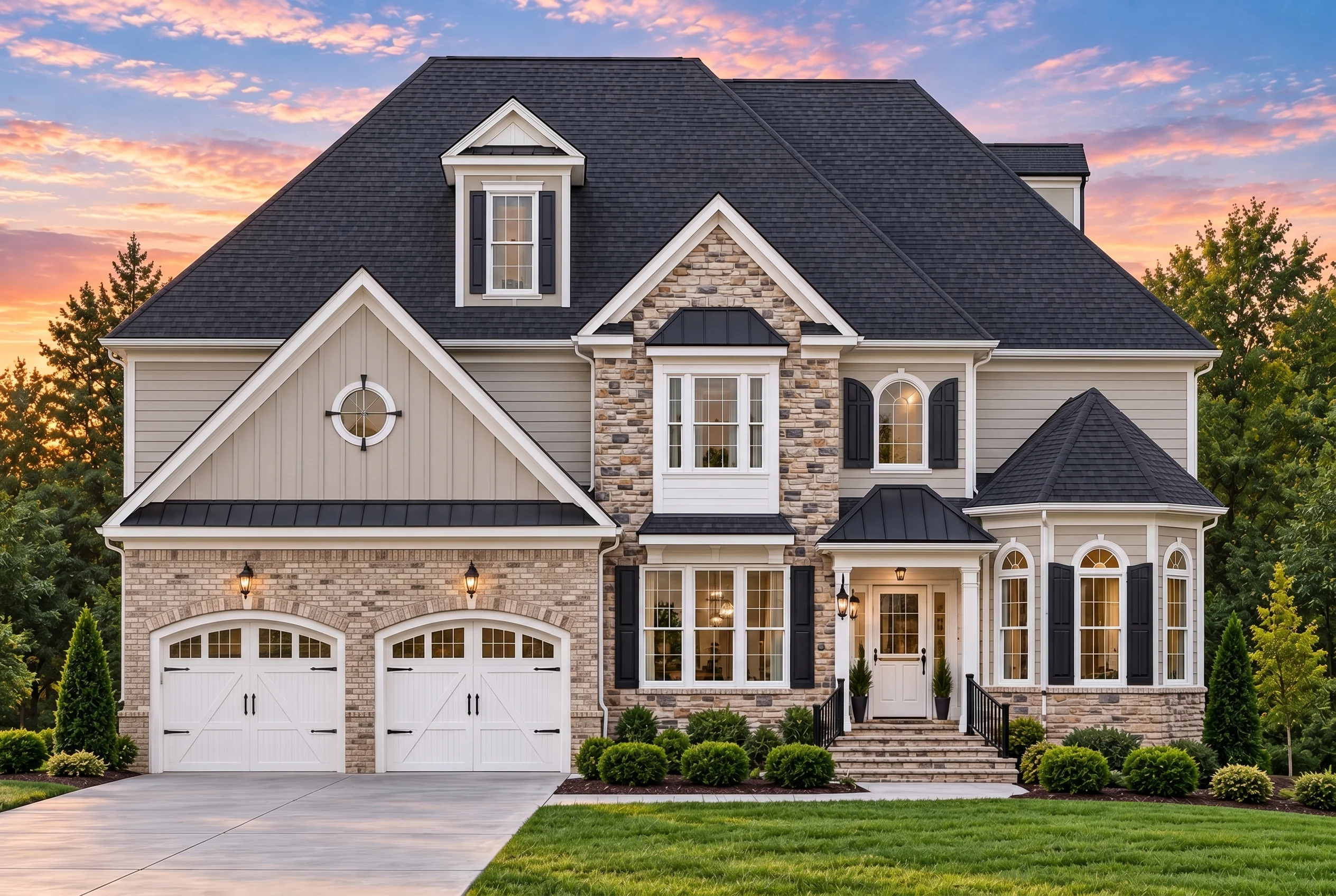 Plan  13-1164 – Yew Tree Shores |  Traditional Colonial – 4-Bed, 4.5-Bath, 3,340 SF - Natural Brick, AI-generated exterior concept