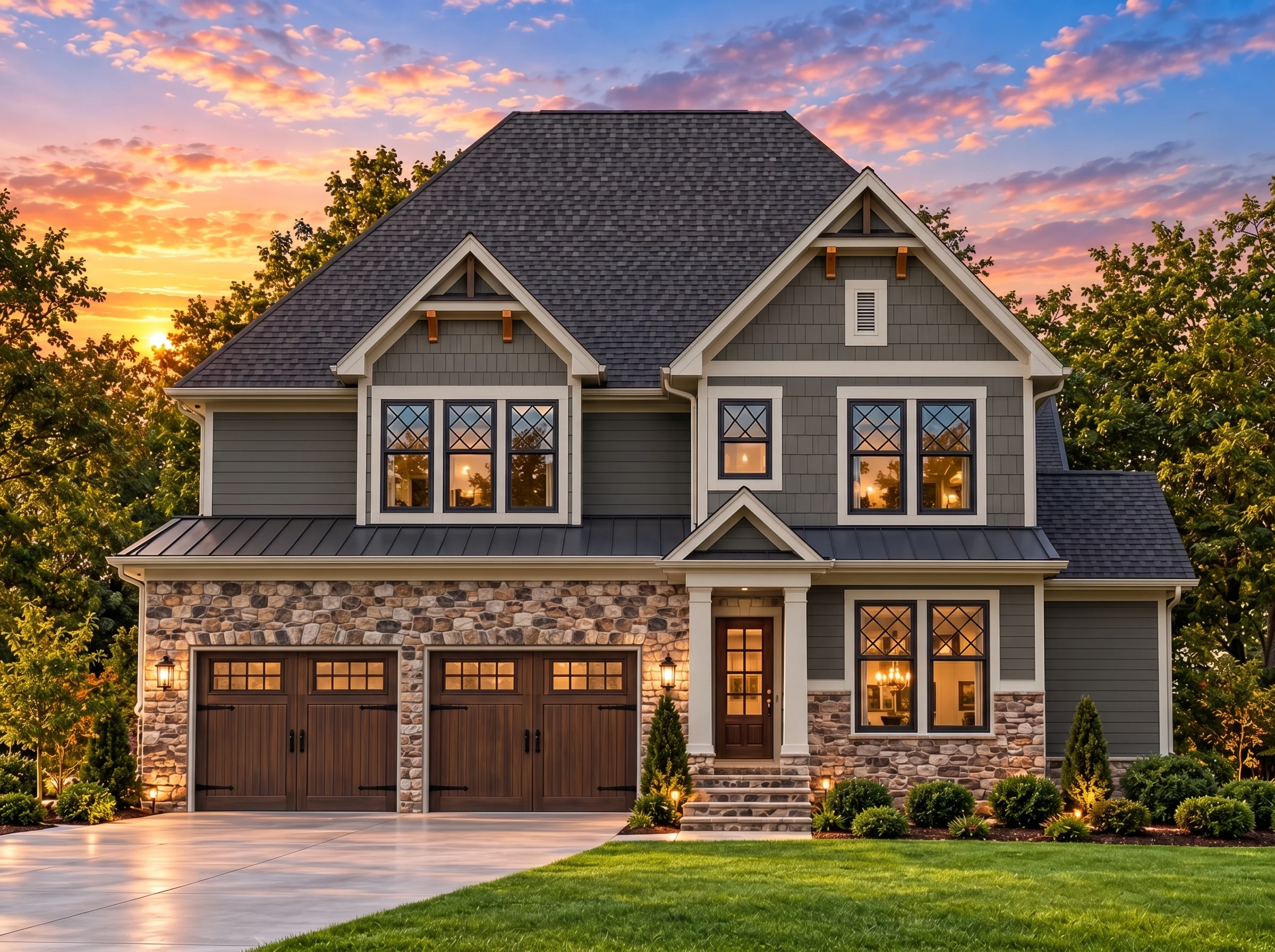 Plan  13-1133 – Sycamore Valley Farm  | Modern Traditional – 3-Bed, 3.5-Bath, 3,292 SF - Warm Charcoal, AI-generated exterior concept
