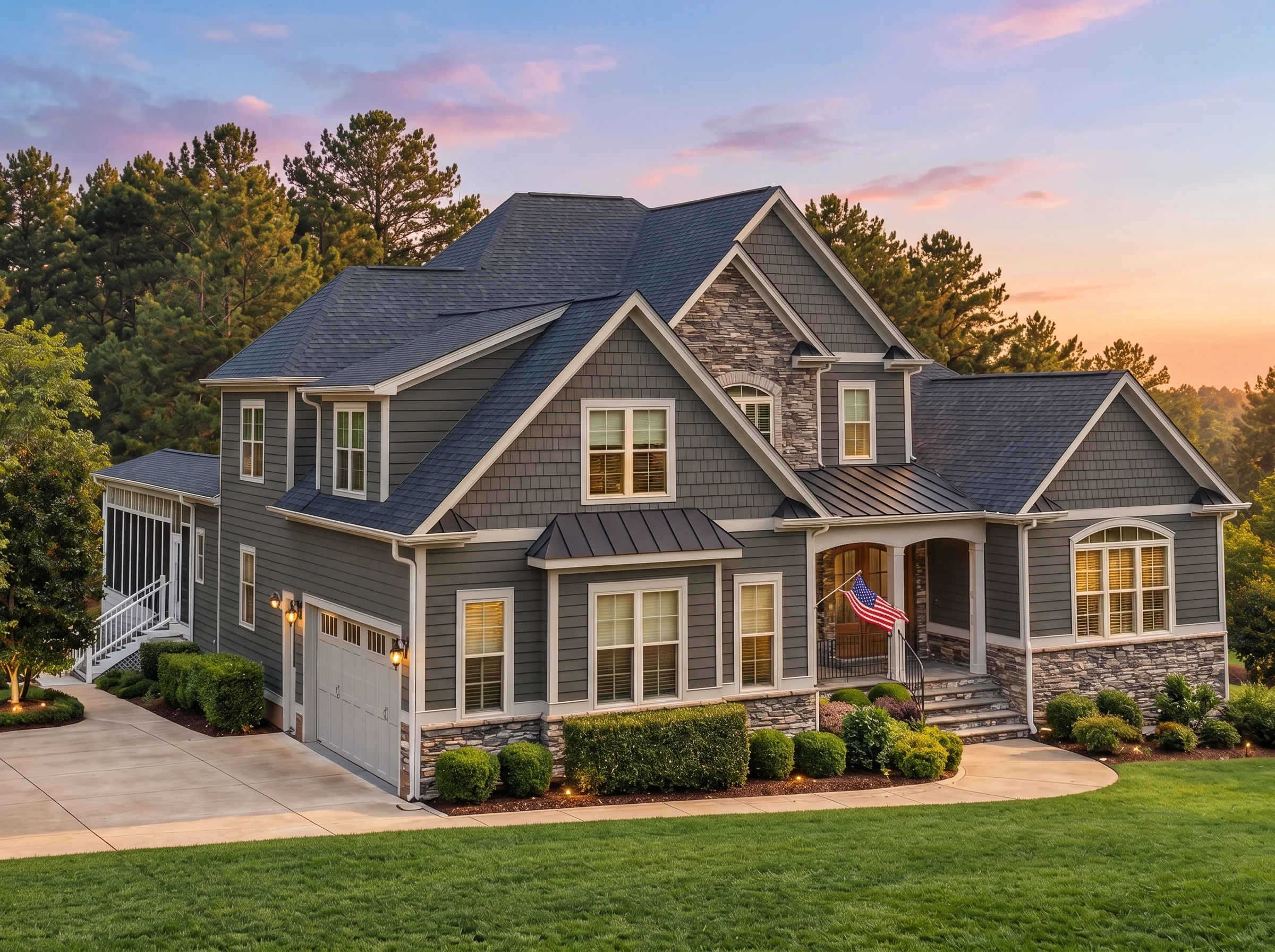 Plan  13-1064 – Louisiana Bayou |  New American – 4-Bed, 4.5-Bath, 3,644 SF - Warm Charcoal, AI-generated exterior concept