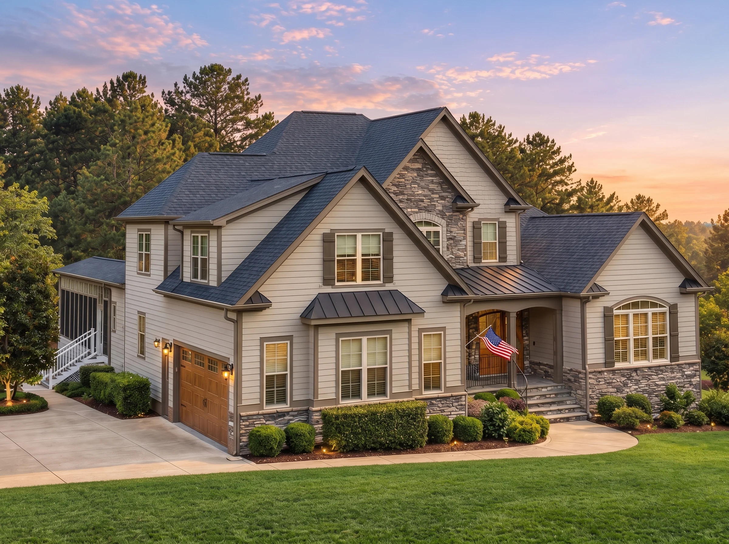 Plan  13-1064 – Louisiana Bayou |  New American – 4-Bed, 4.5-Bath, 3,644 SF - Mushroom Taupe, AI-generated exterior concept