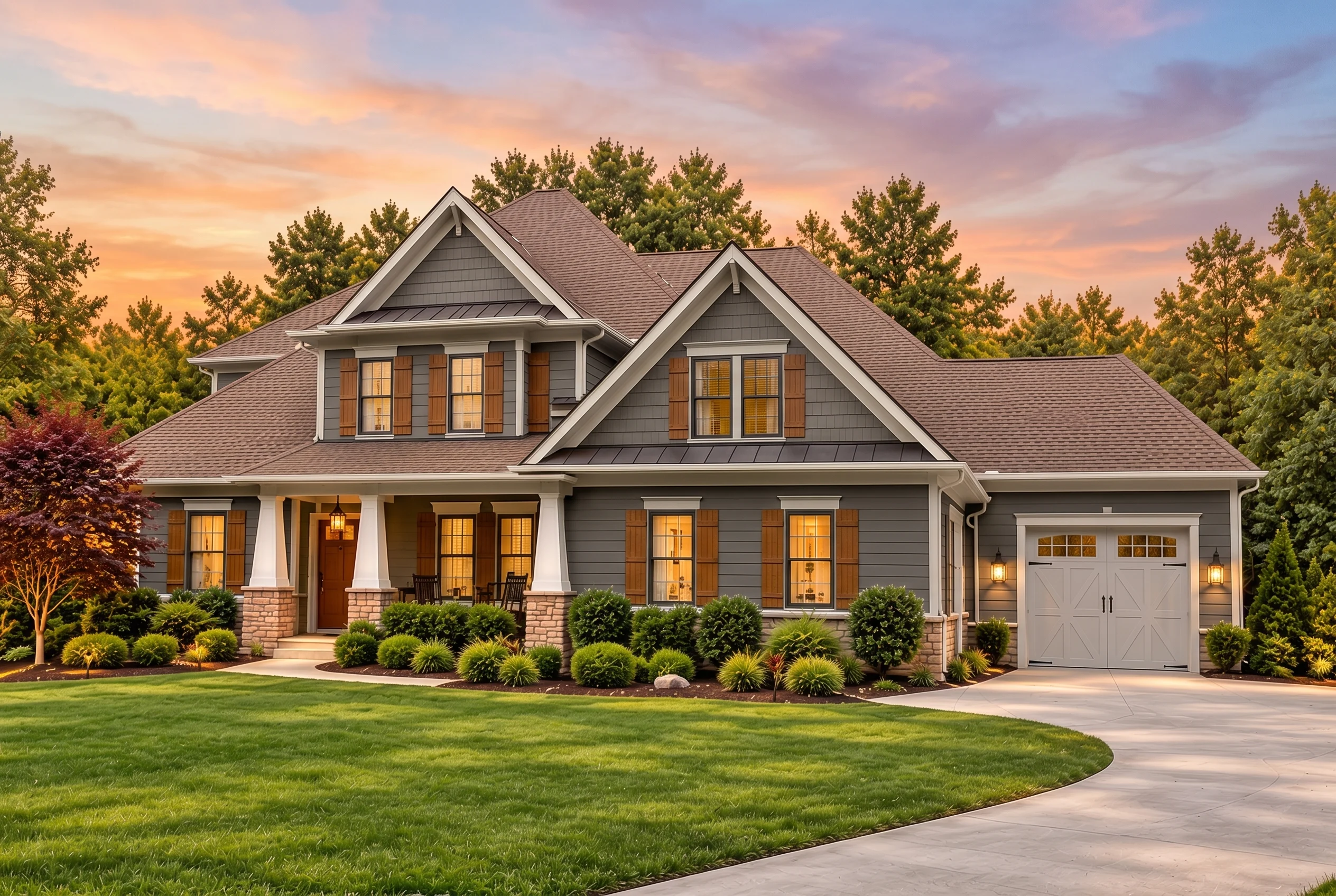 Plan  13-1104 – Auburn Run Hall |  Traditional – 4-Bed, 3.5-Bath, 3,802 SF - Warm Charcoal, AI-generated exterior concept