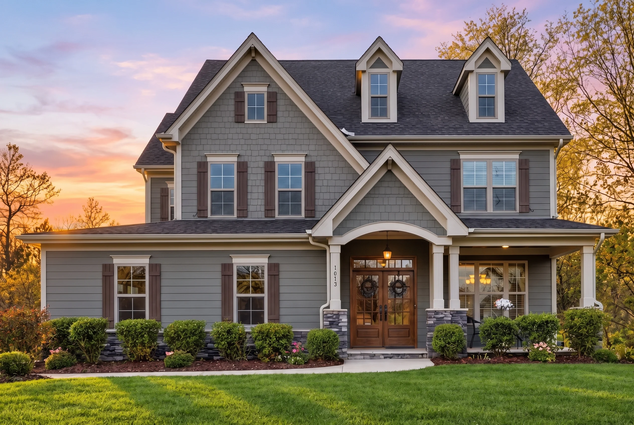 Plan  13-1094 – Aster Crest Villa |  Modern Farmhouse – 5-Bed, 4.5-Bath, 3,160 SF - Warm Charcoal, AI-generated exterior concept