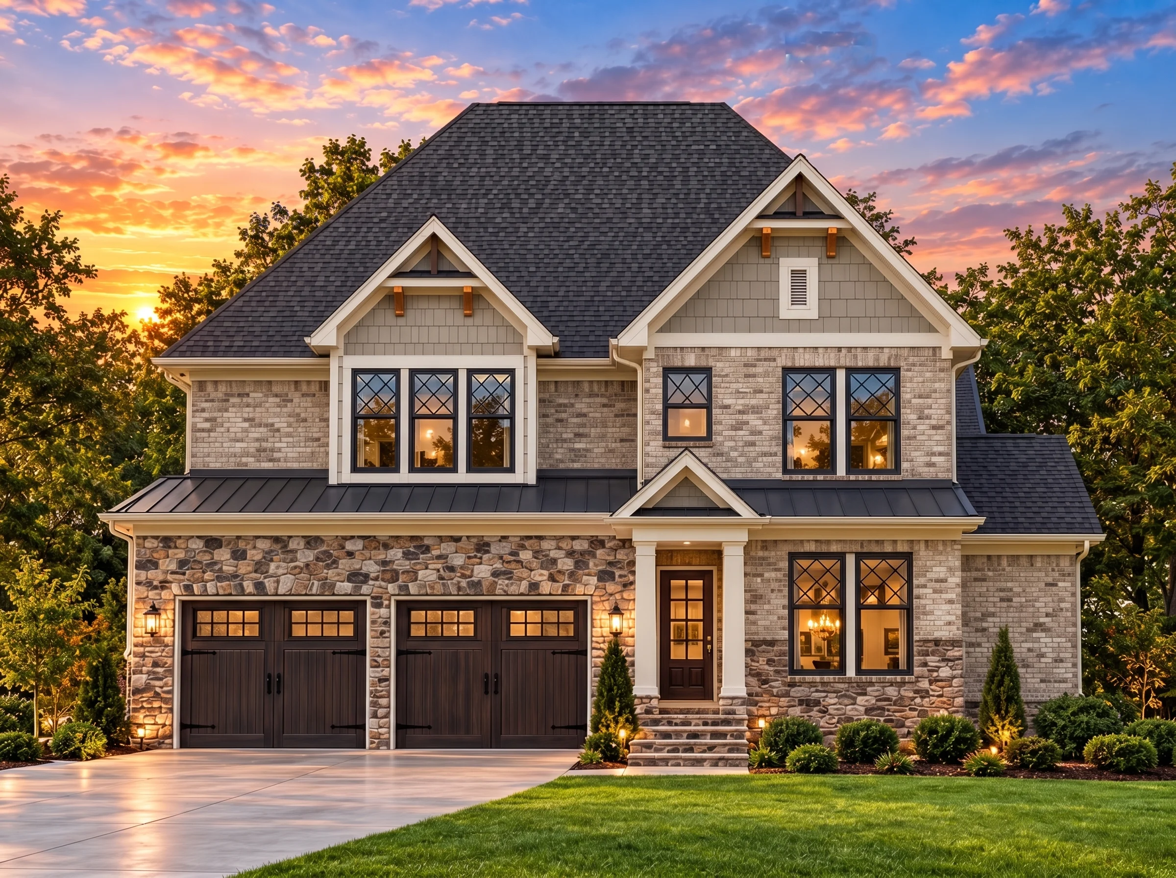 Plan  13-1133 – Sycamore Valley Farm  | Modern Traditional – 3-Bed, 3.5-Bath, 3,292 SF - Natural Brick, AI-generated exterior concept