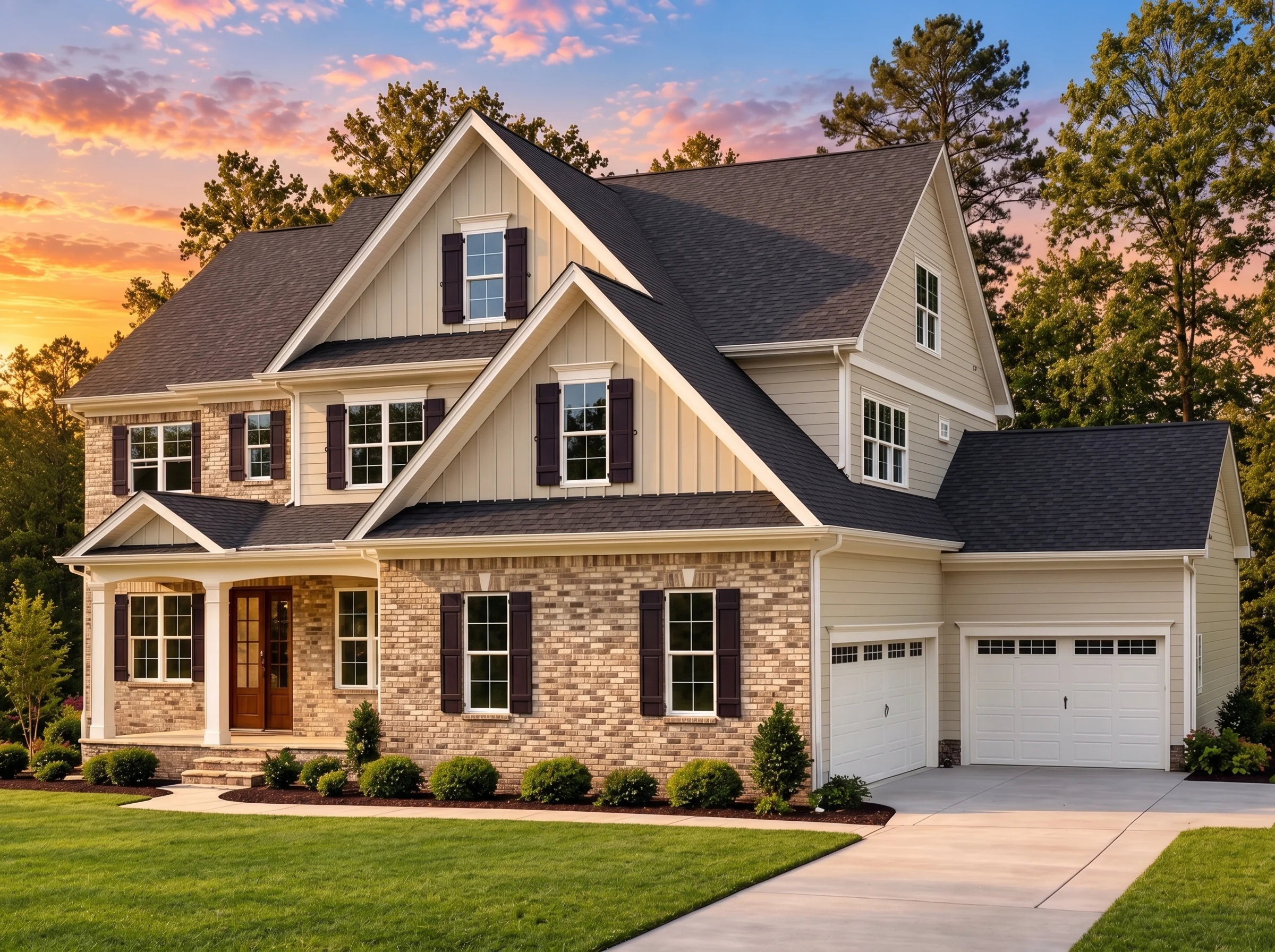 Plan  13-1098 – Aster Meadow Estate  | Traditional Colonial – 5-Bed, 4.5-Bath, 4,592 SF - Natural Brick, AI-generated exterior concept
