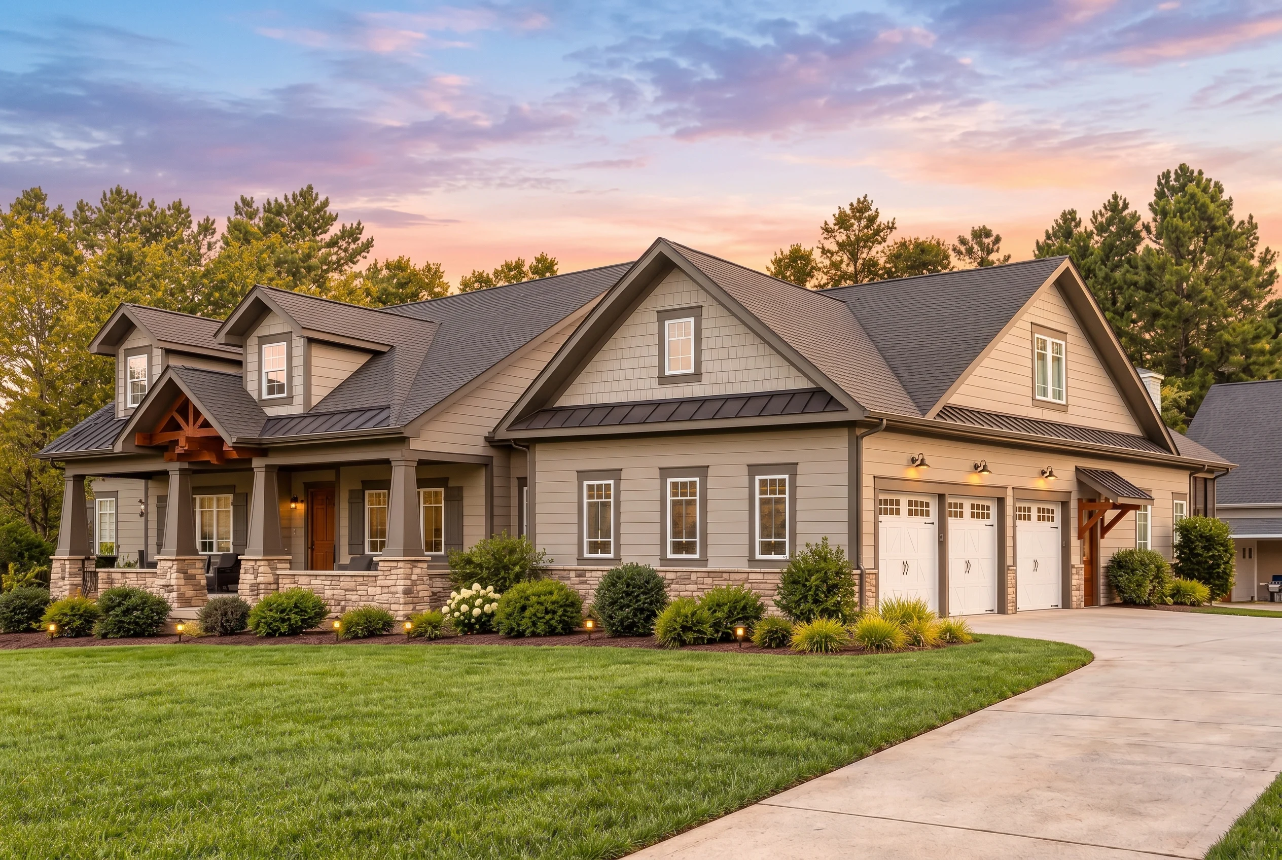 Plan  13-1065 – Berkshire Cabin |  New American – 4-Bed, 5-Bath, 4,167 SF - Mushroom Taupe, AI-generated exterior concept