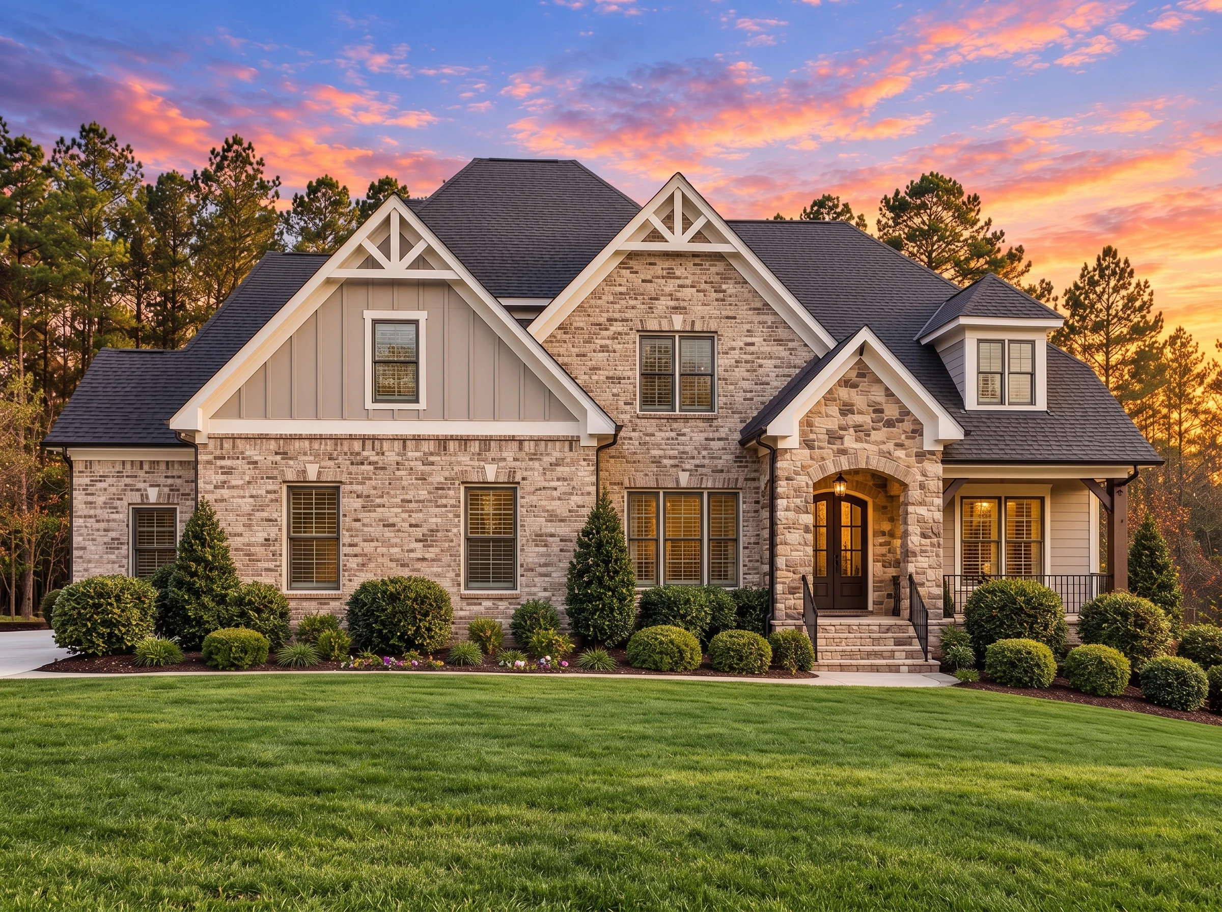 Plan  13-1100 – Spruce Brook Farm |  New American – 4-Bed, 5-Bath, 5,816 SF - Natural Brick, AI-generated exterior concept