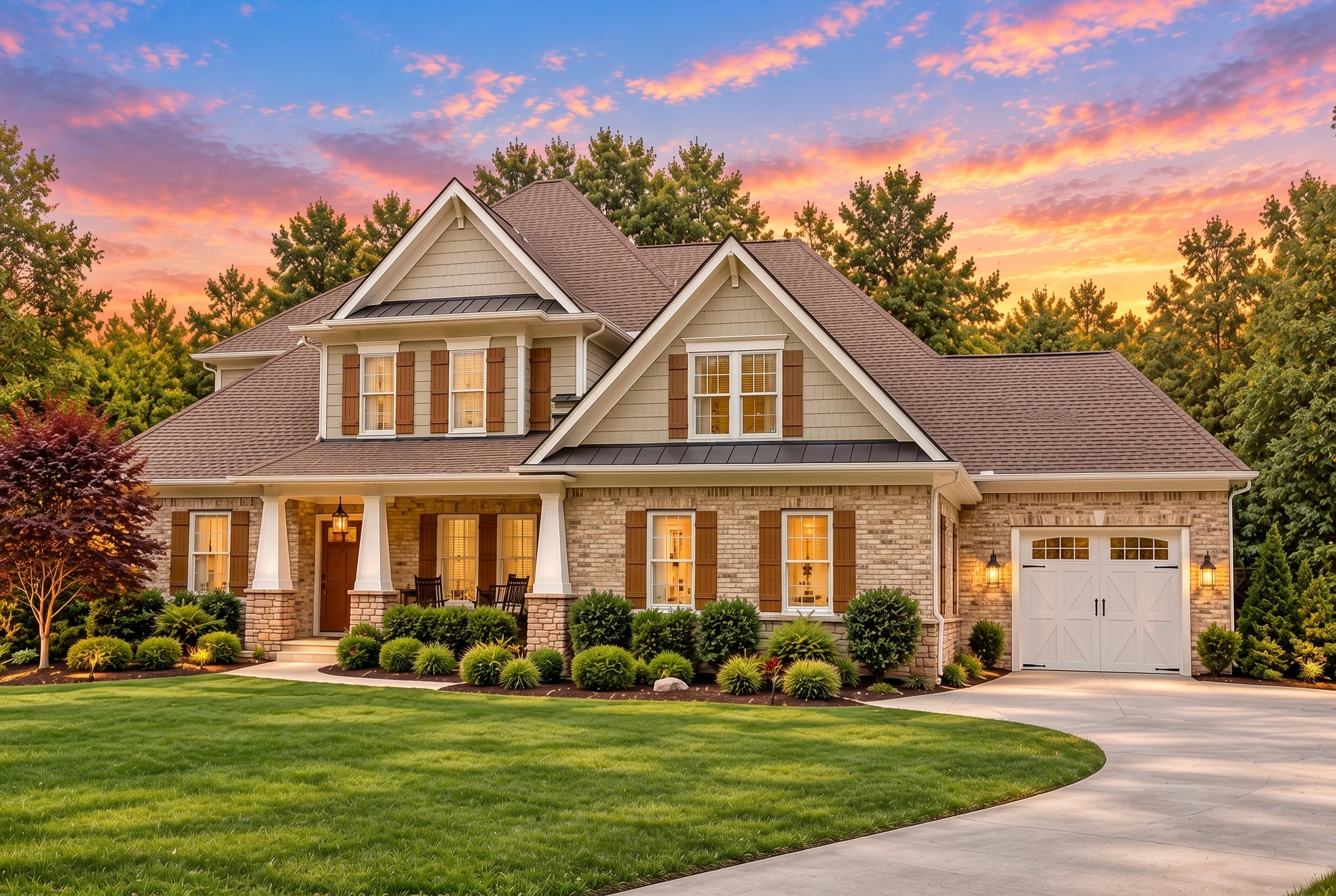 Plan  13-1104 – Auburn Run Hall |  Traditional – 4-Bed, 3.5-Bath, 3,802 SF - Natural Brick, AI-generated exterior concept