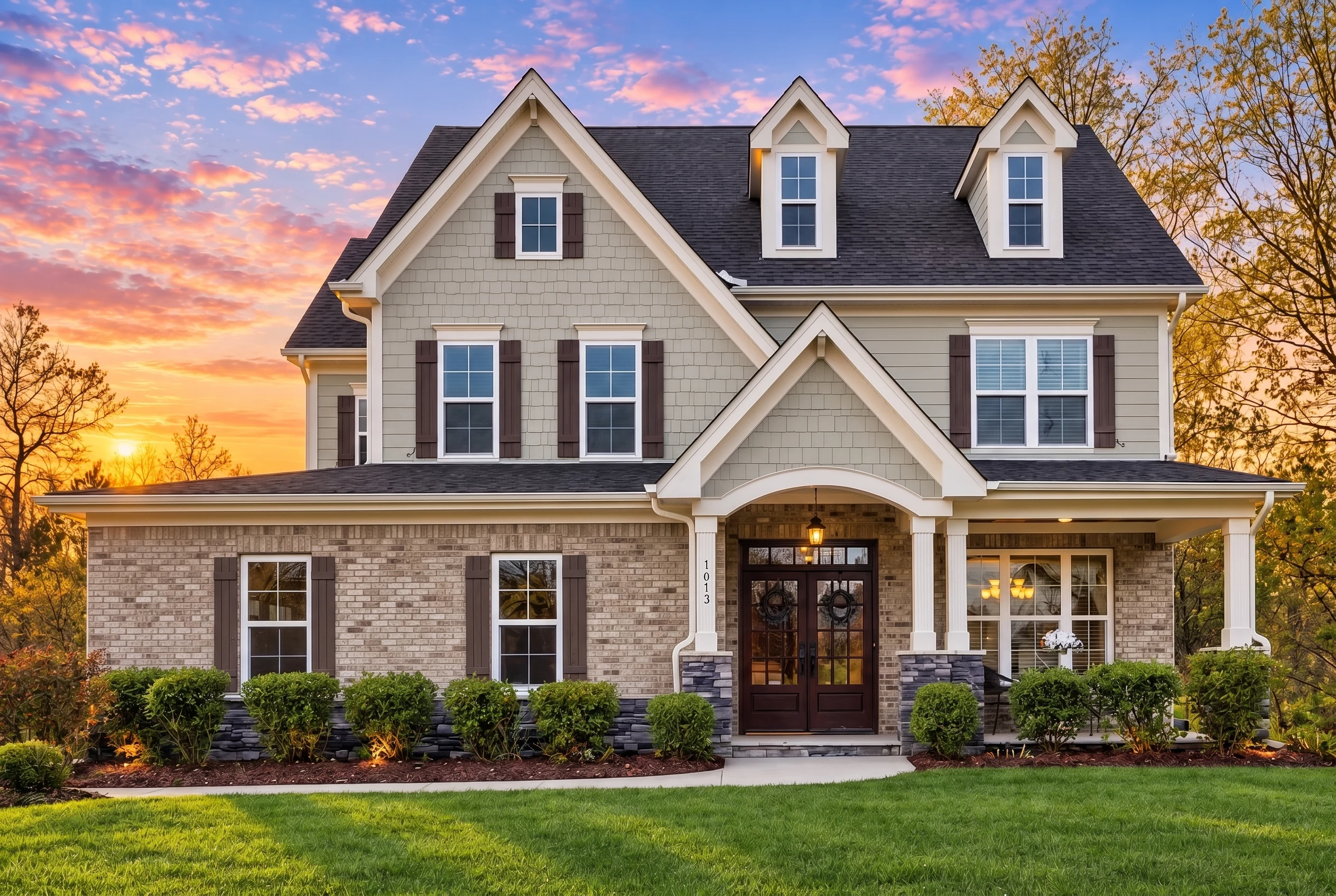 Plan  13-1094 – Aster Crest Villa |  Modern Farmhouse – 5-Bed, 4.5-Bath, 3,160 SF - Natural Brick, AI-generated exterior concept