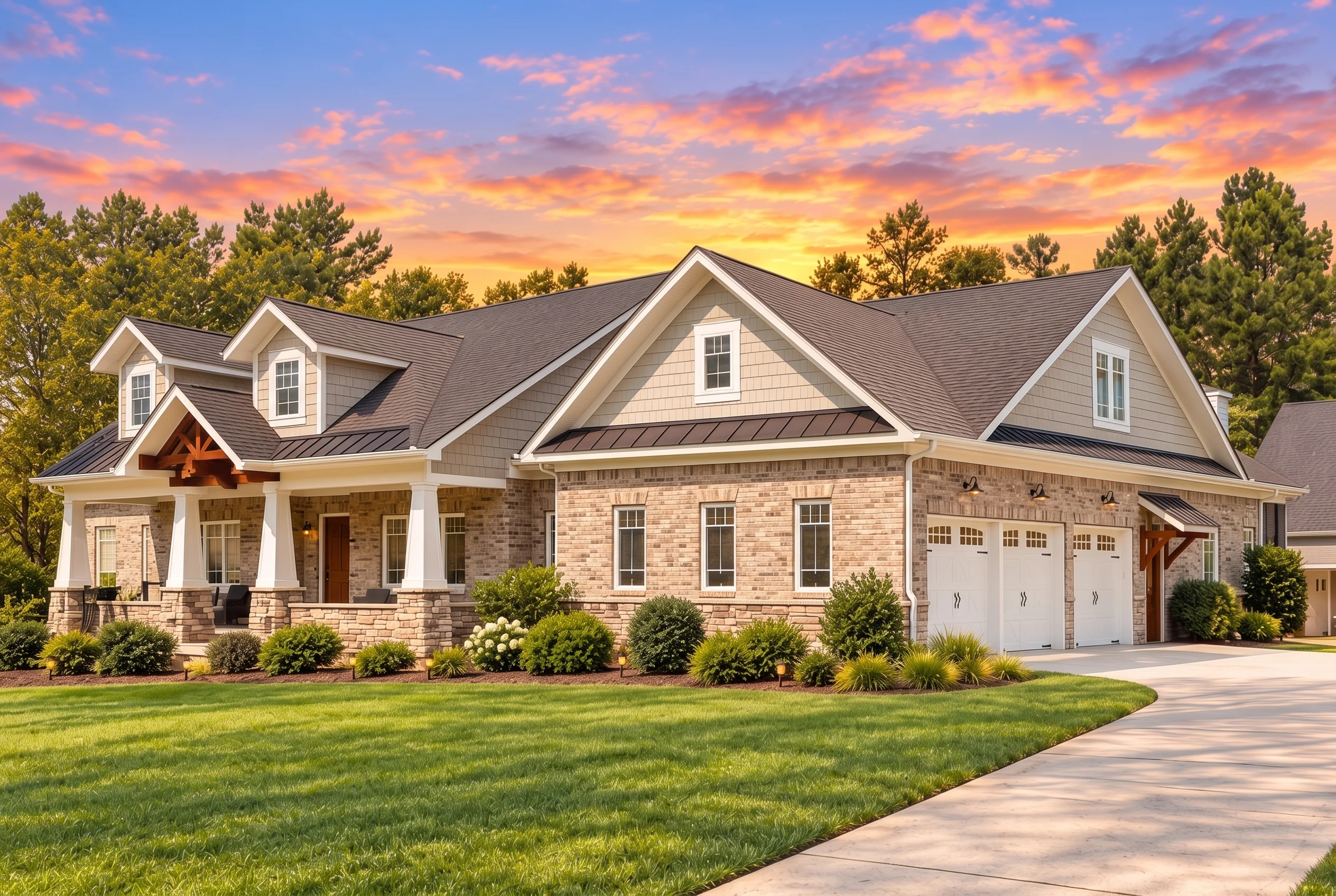 Plan  13-1065 – Berkshire Cabin |  New American – 4-Bed, 5-Bath, 4,167 SF - Natural Brick, AI-generated exterior concept