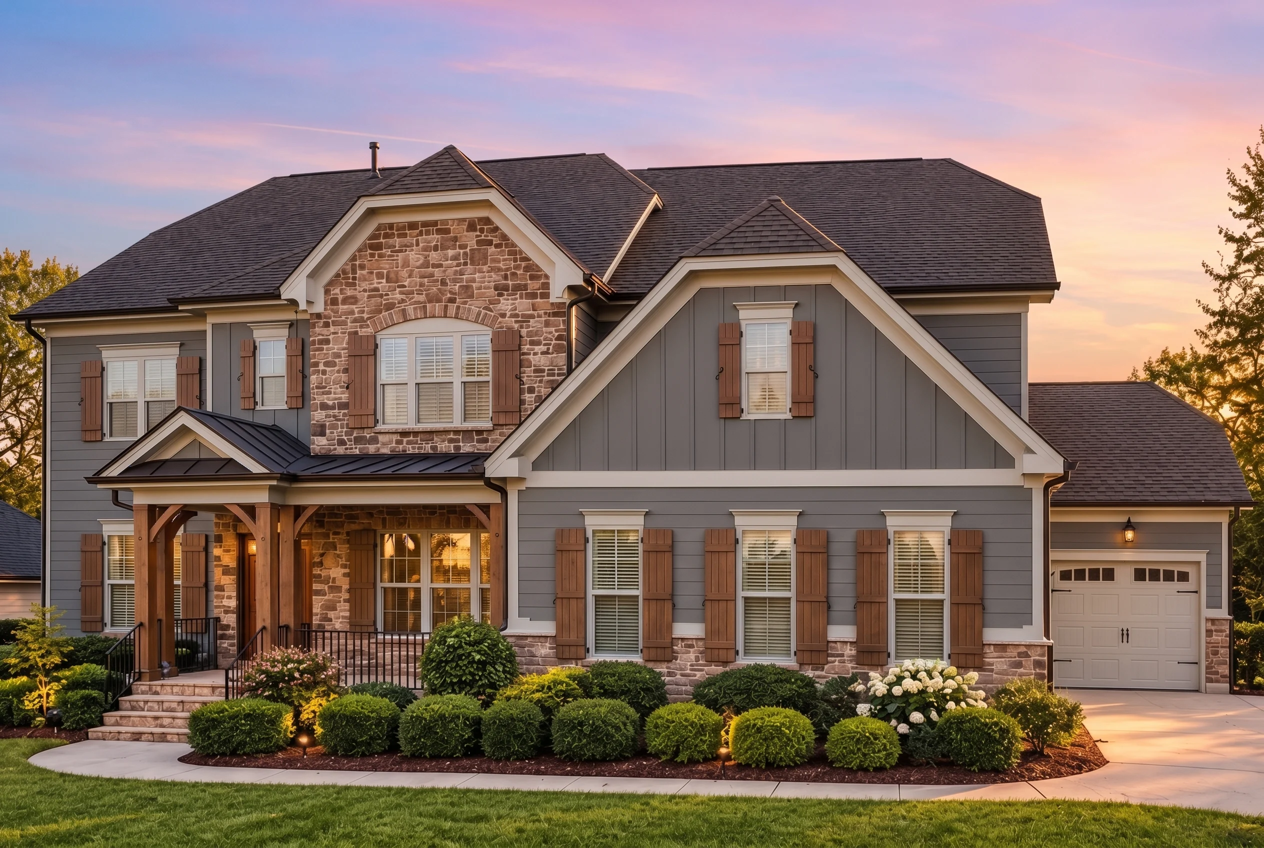 Plan  13-1146 – Manor Spa | New  American – 5-Bed, 4.5-Bath, 3,930 SF - Warm Charcoal, AI-generated exterior concept