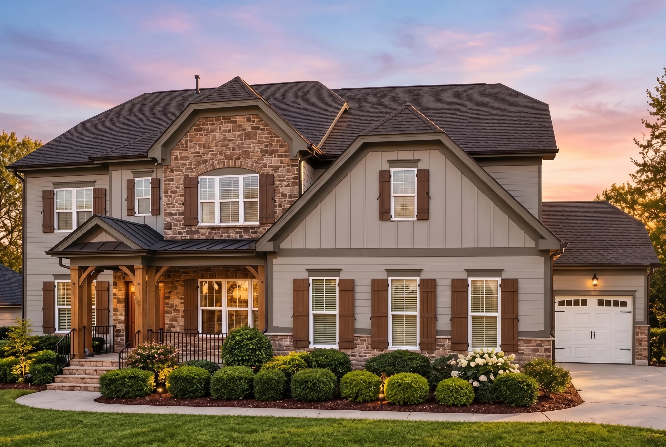 Plan  13-1146 – Manor Spa | New  American – 5-Bed, 4.5-Bath, 3,930 SF - Mushroom Taupe, AI-generated exterior concept