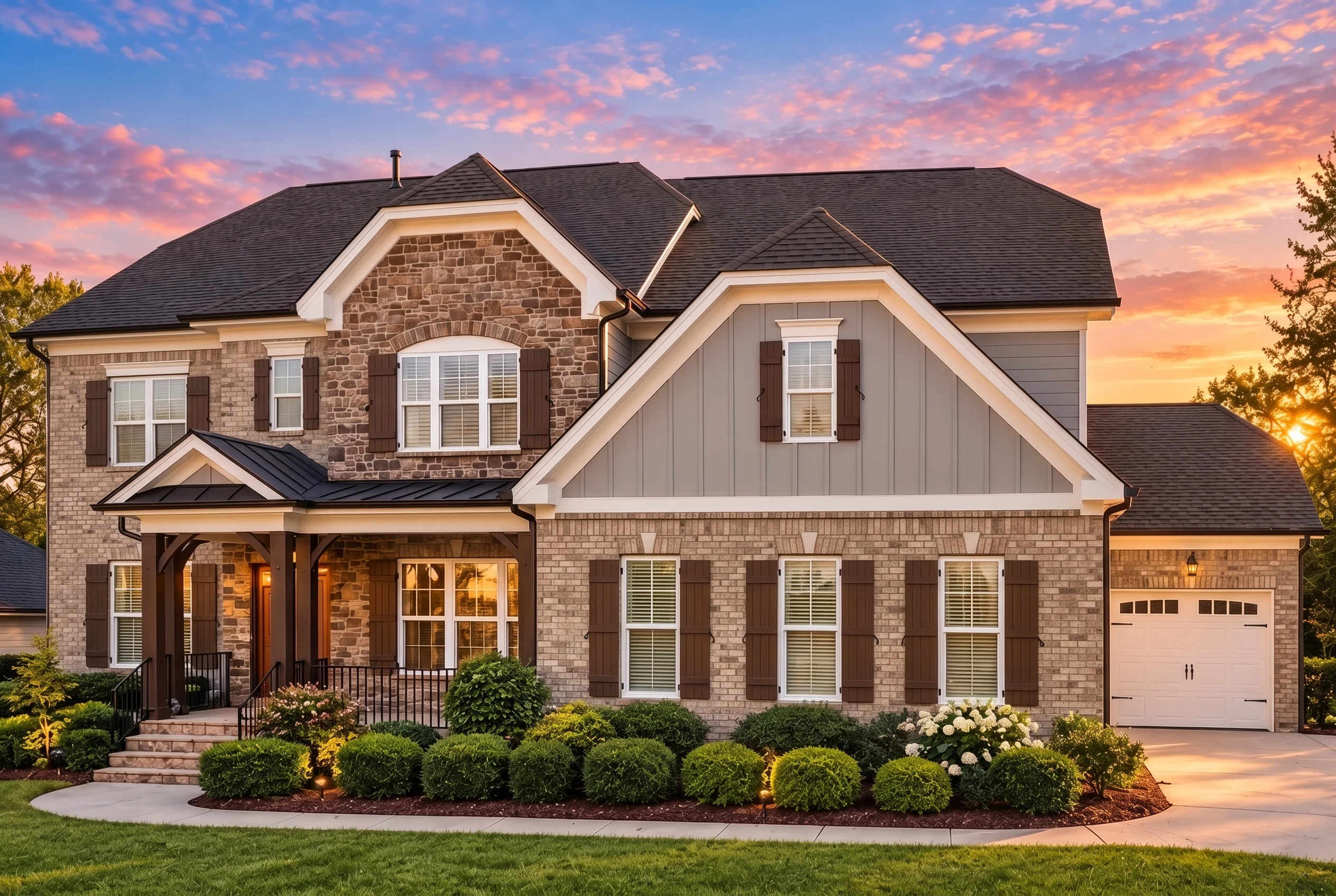 Plan  13-1146 – Manor Spa | New  American – 5-Bed, 4.5-Bath, 3,930 SF - Natural Brick, AI-generated exterior concept