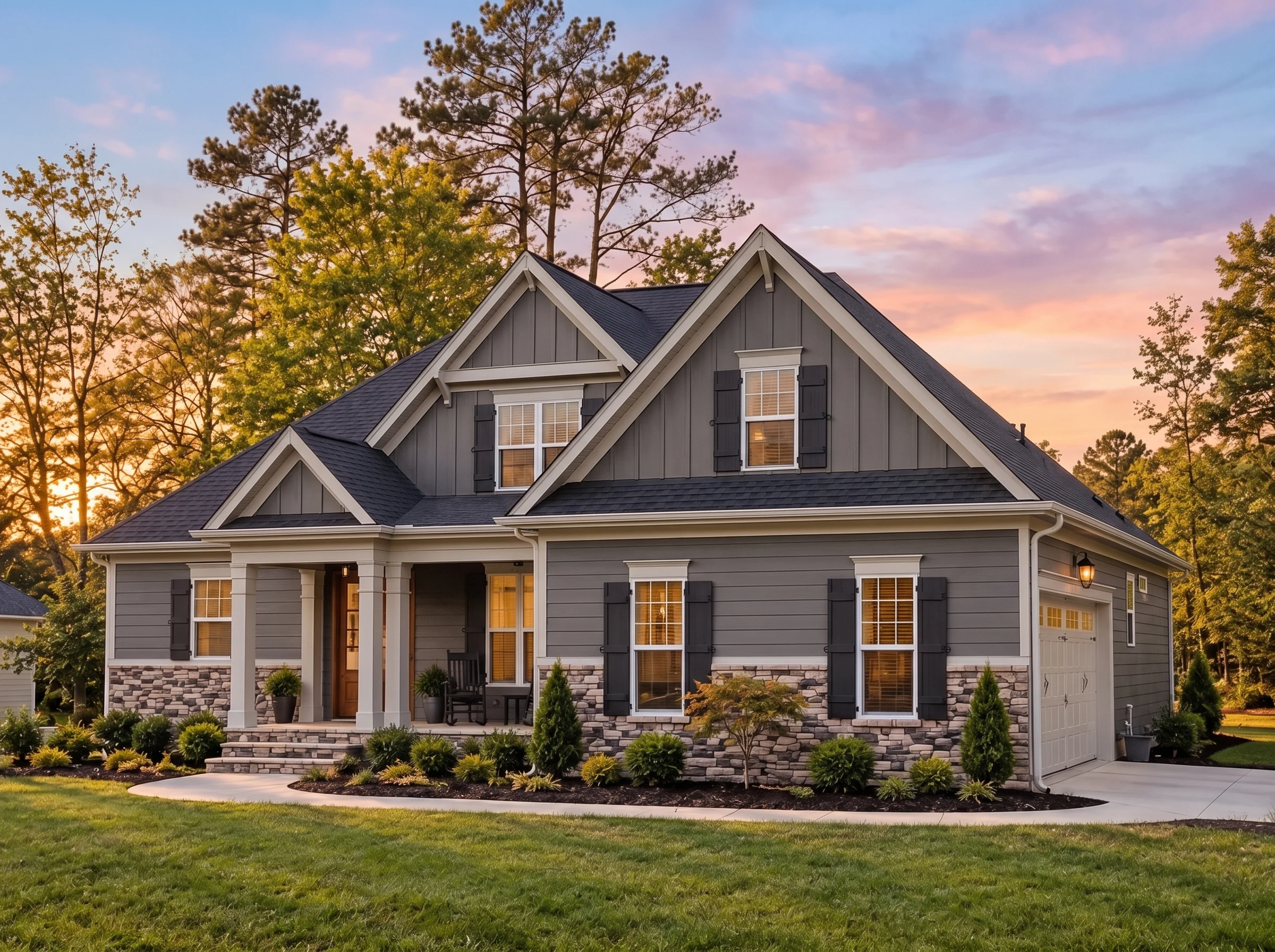 Plan  13-1339 – Canterbury Court |  Craftsman – 4-Bed, 3-Bath, 2,748 SF - Warm Charcoal, AI-generated exterior concept