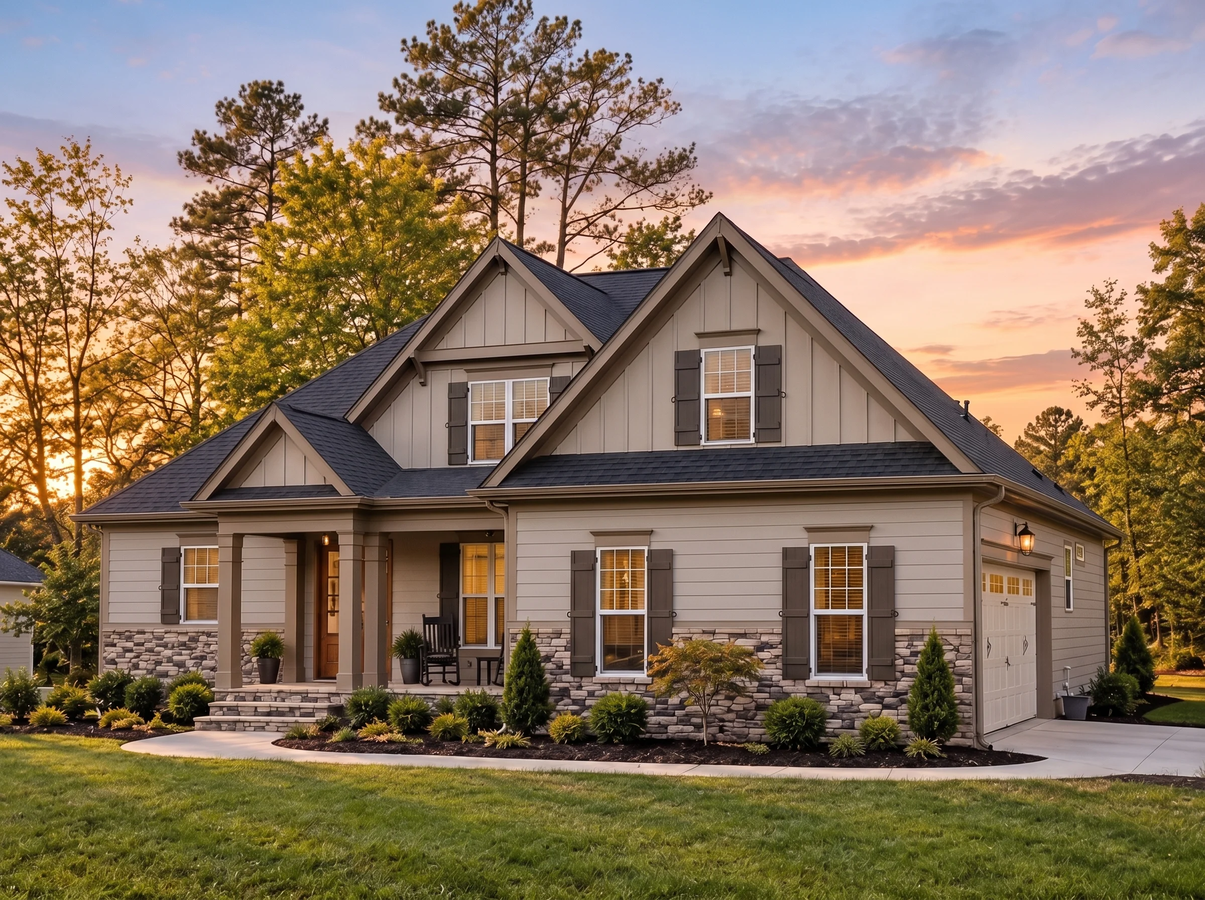 Plan  13-1339 – Canterbury Court |  Craftsman – 4-Bed, 3-Bath, 2,748 SF - Mushroom Taupe, AI-generated exterior concept