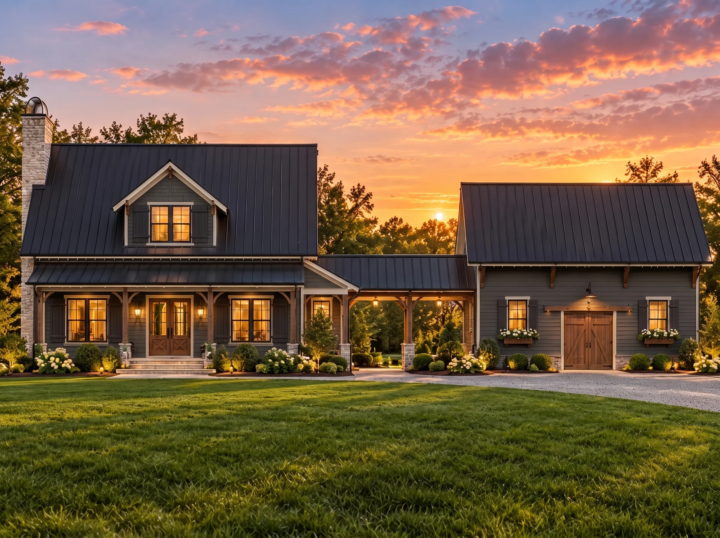 Plan  13-1341 – Aster Cove House |  Modern Farmhouse – 3-Bed, 3.5-Bath, 3,747 SF - Warm Charcoal, AI-generated exterior concept