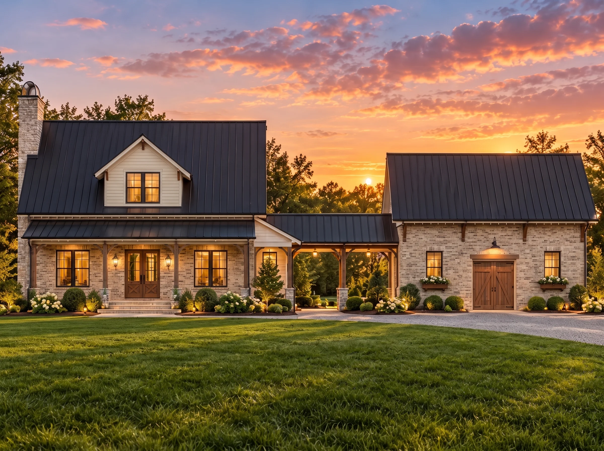 Plan  13-1341 – Aster Cove House |  Modern Farmhouse – 3-Bed, 3.5-Bath, 3,747 SF - Natural Brick, AI-generated exterior concept