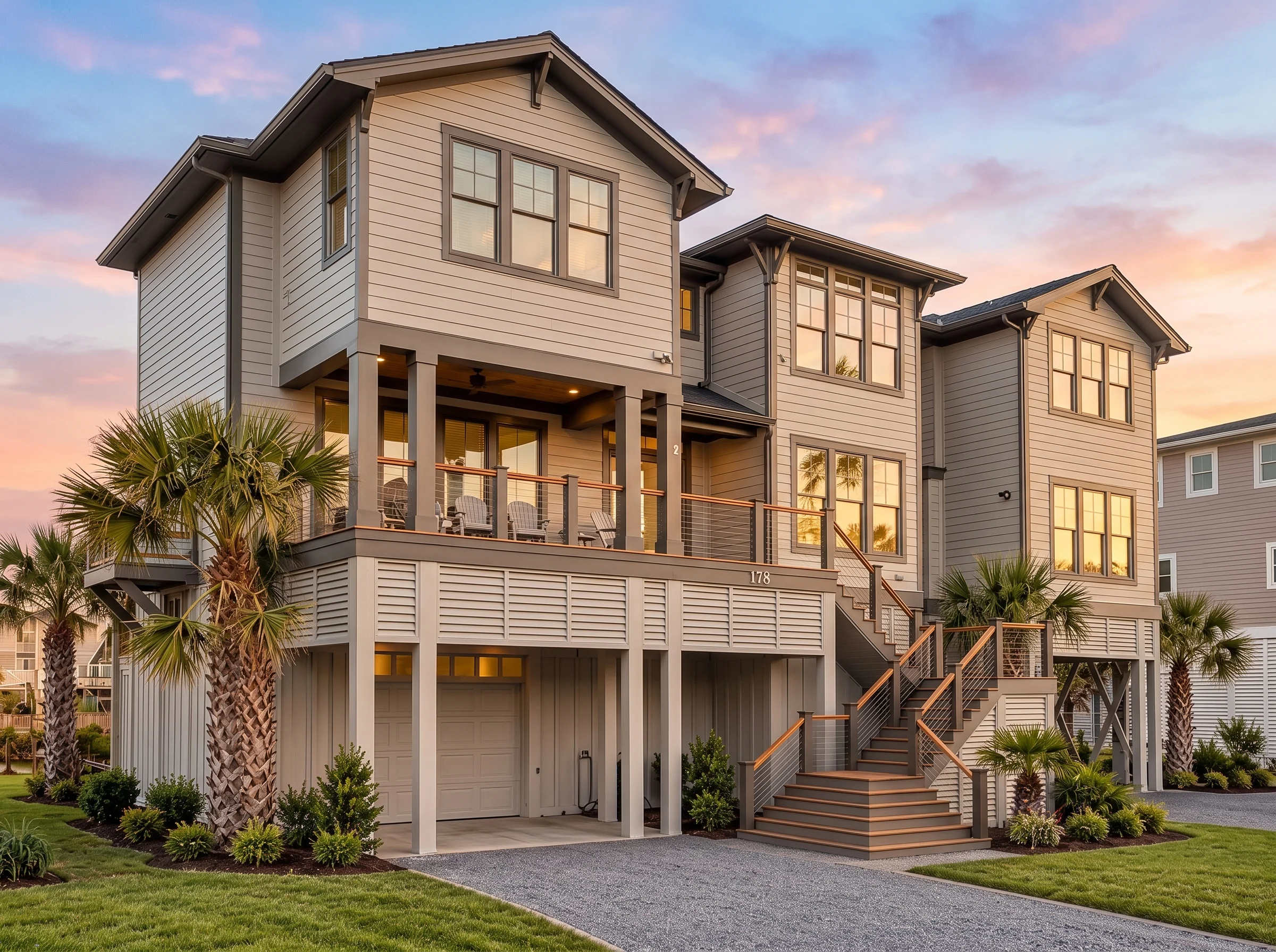 Plan  13-1359 – Chestnut Valley Estate  | Coastal – 5-Bed, 5.5-Bath, 3,670 SF - Mushroom Taupe, AI-generated exterior concept