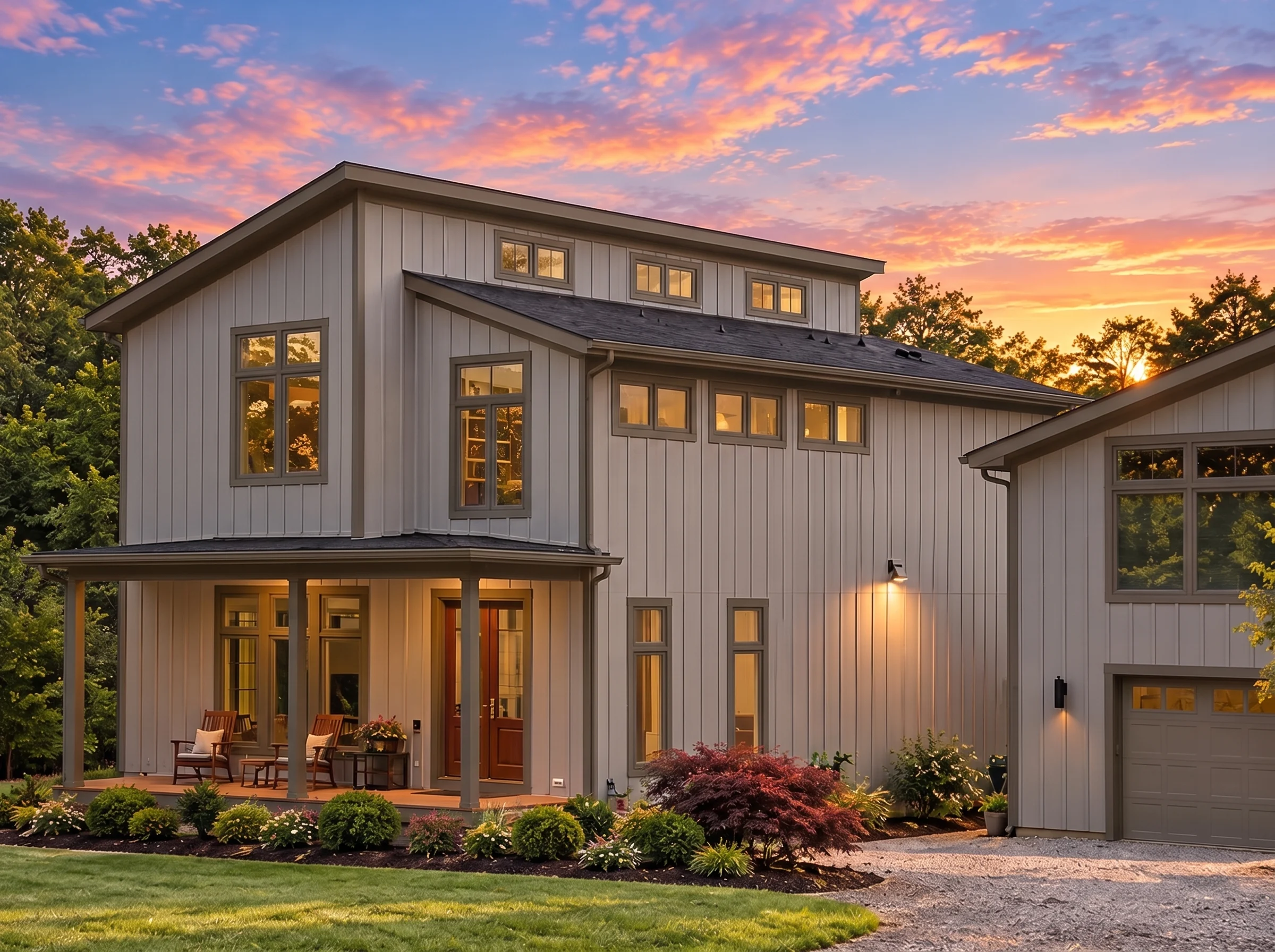 Plan  13-1358 – Aster Garden Farmhouse  | Modern Farmhouse – 3-Bed, 4-Bath, 2,928 SF - Mushroom Taupe, AI-generated exterior concept