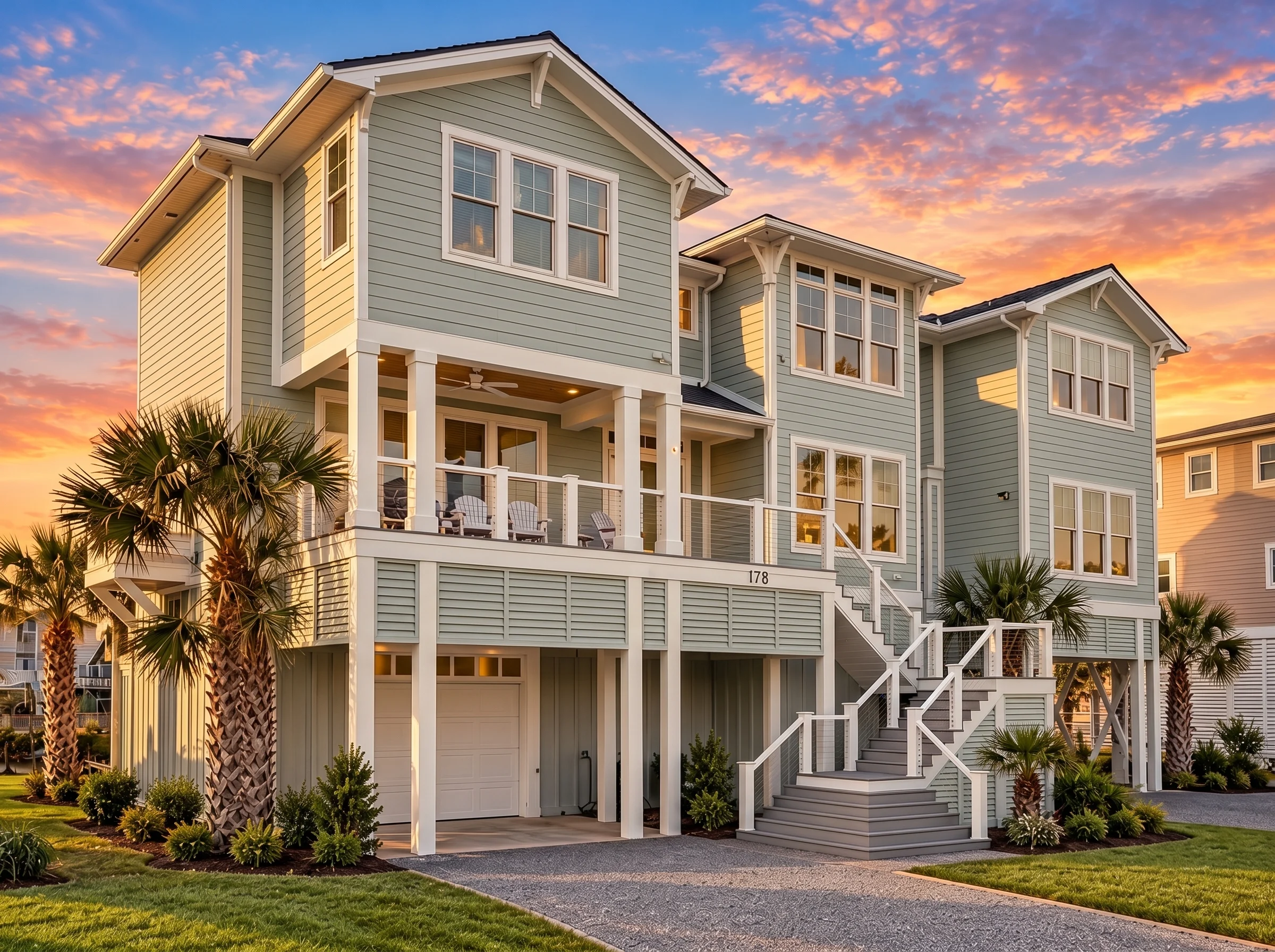 Plan  13-1359 – Chestnut Valley Estate  | Coastal – 5-Bed, 5.5-Bath, 3,670 SF - Muted Sage, AI-generated exterior concept