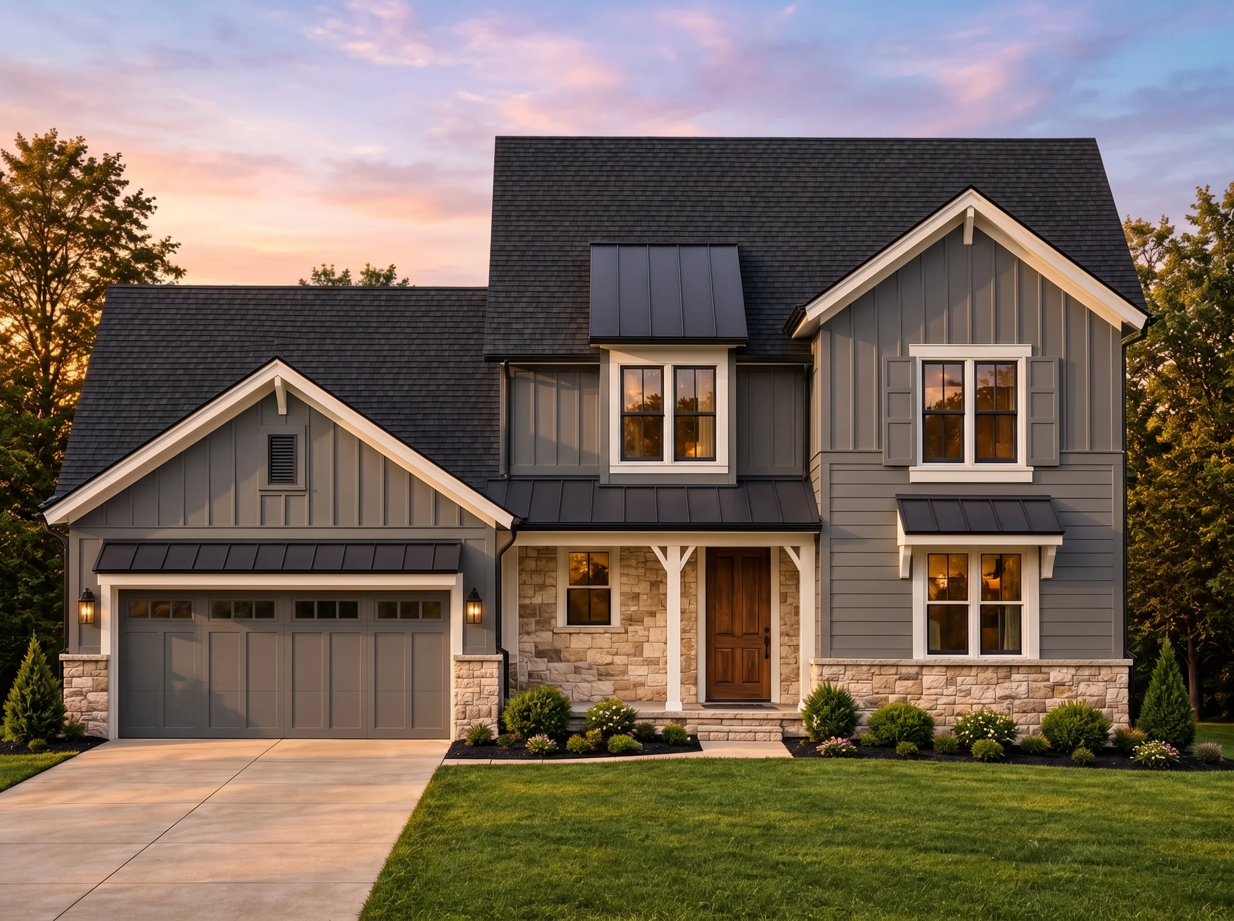 Plan  13-1360 – Delaware Bay |  Modern Farmhouse – 4-Bed, 3.5-Bath, 2,919 SF - Warm Charcoal, AI-generated exterior concept
