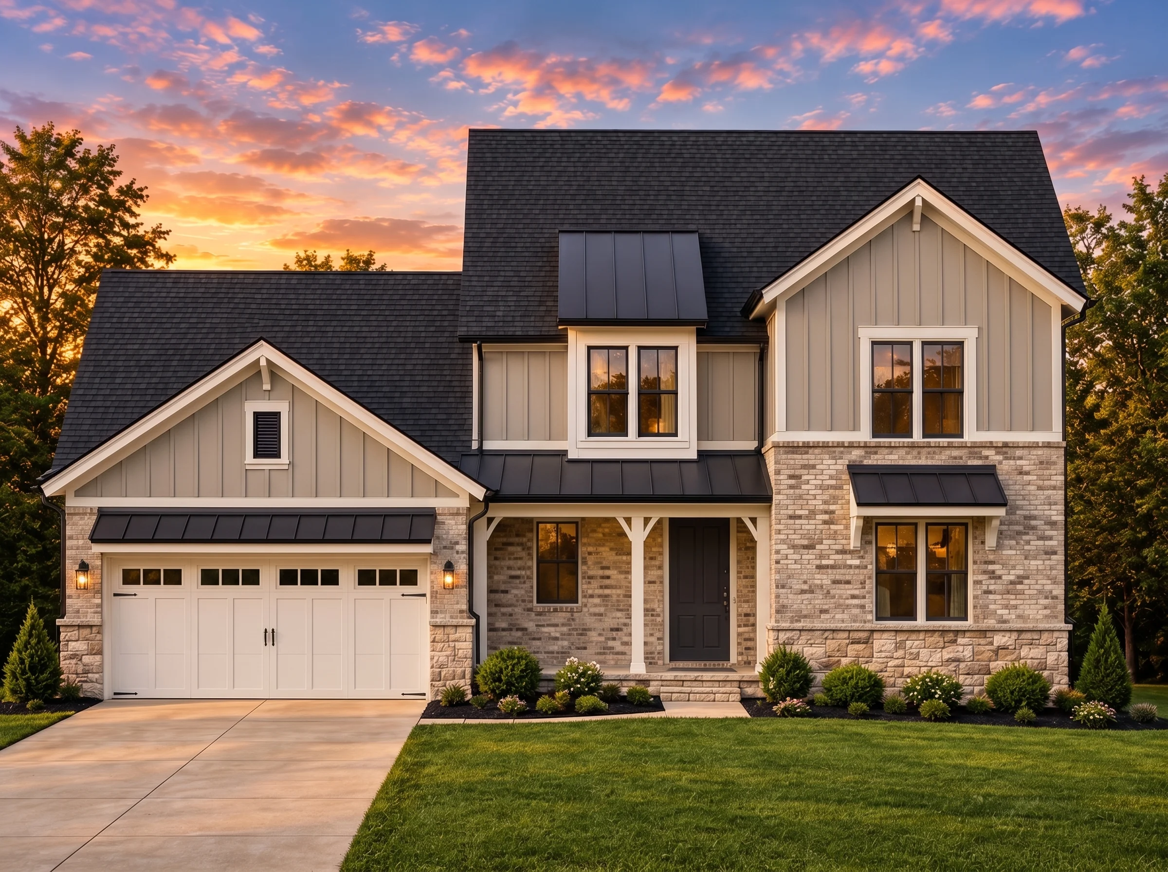 Plan  13-1360 – Delaware Bay |  Modern Farmhouse – 4-Bed, 3.5-Bath, 2,919 SF - Natural Brick, AI-generated exterior concept