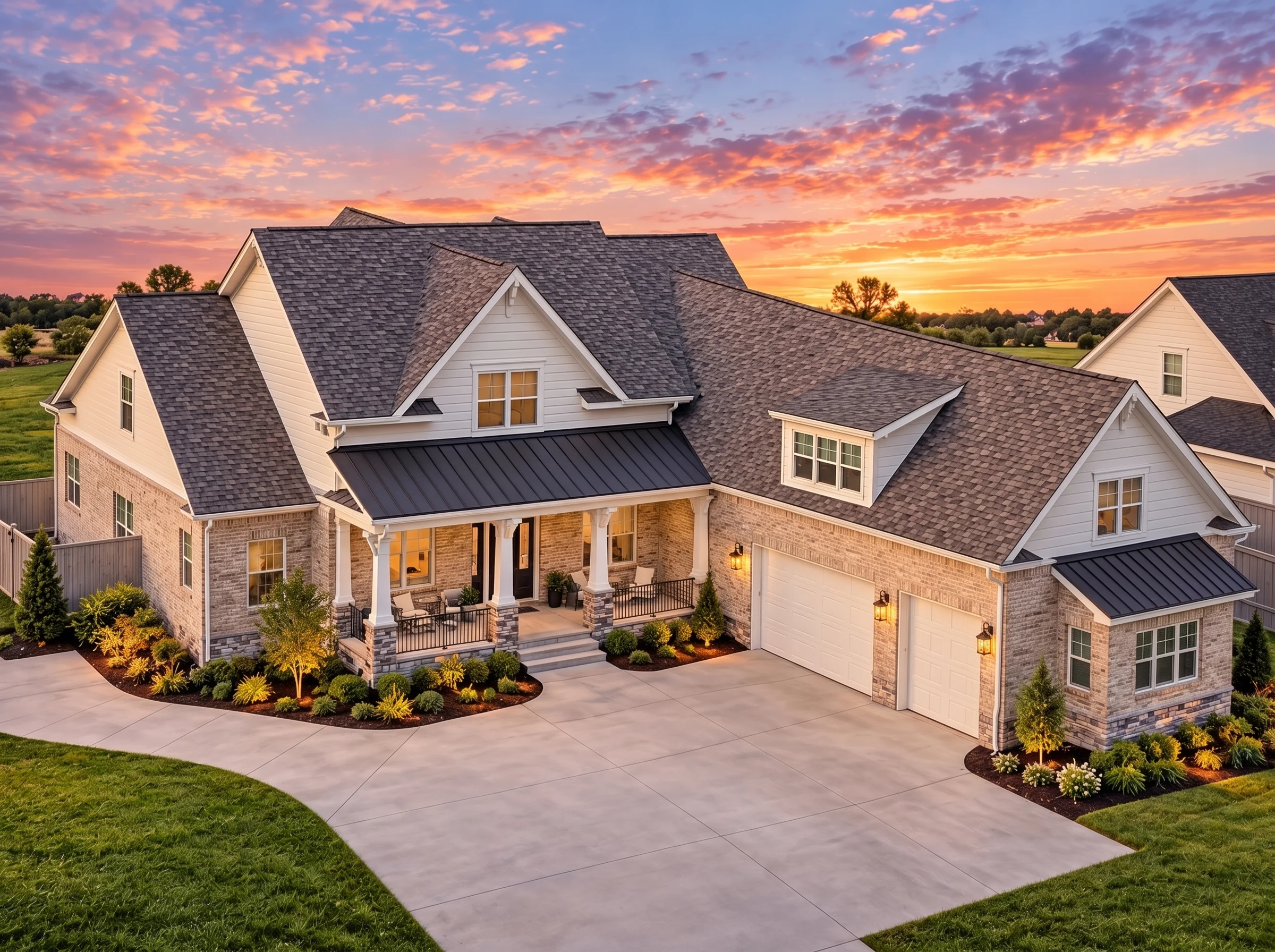 Plan  13-1365B – Idaho Basin |  Modern Farmhouse – 4-Bed, 4-Bath, 4,061 SF - Natural Brick, AI-generated exterior concept