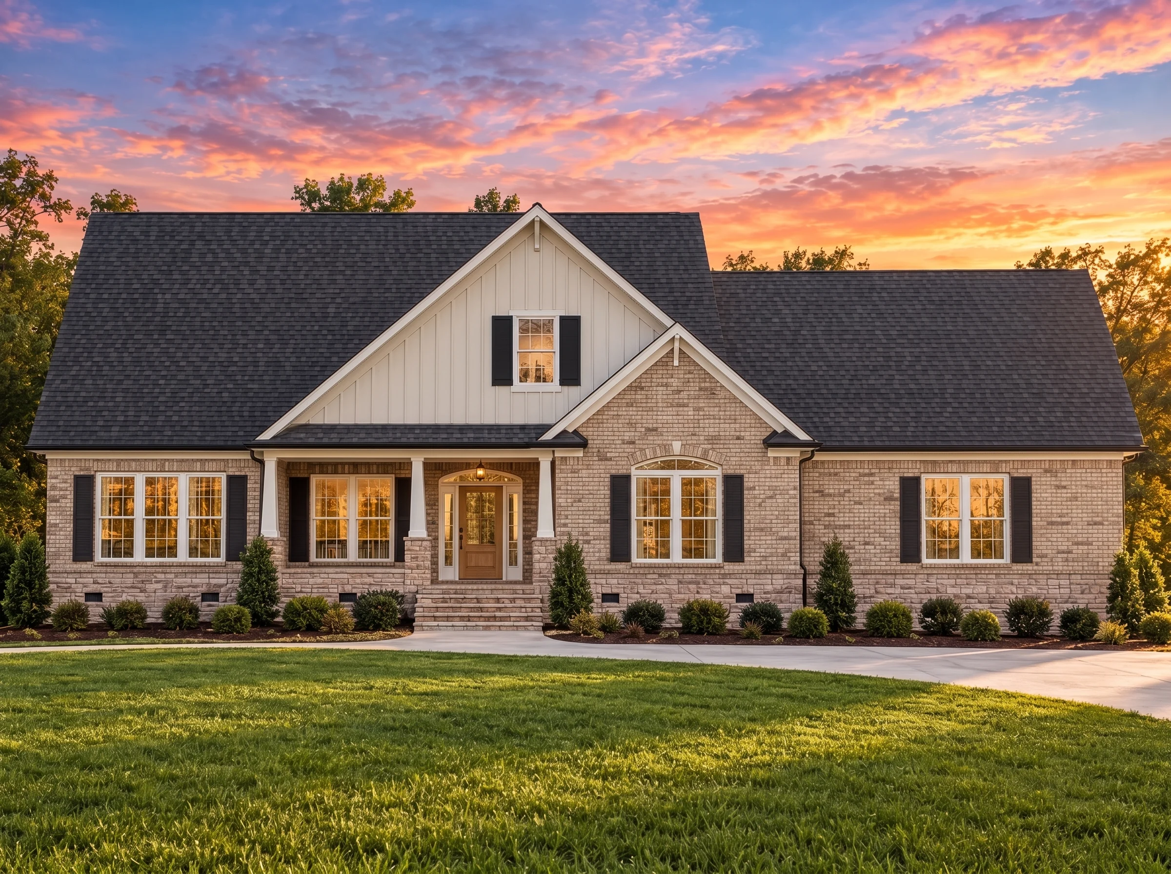 Plan  13-1366 – Aster Oak House |  Craftsman Ranch – 4-Bed, 3-Bath, 3,096 SF - Natural Brick, AI-generated exterior concept