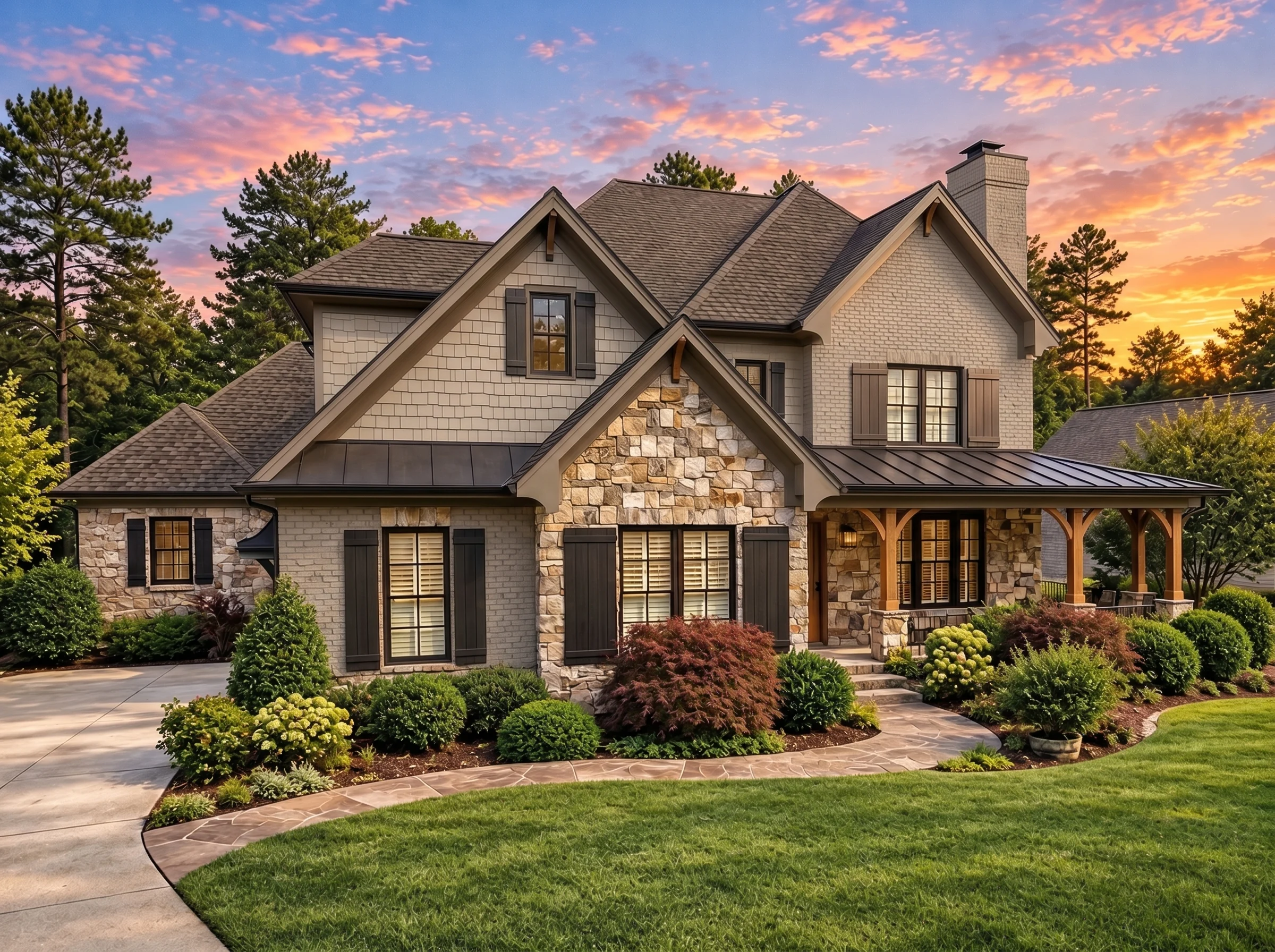 Plan  13-1387 – Auburn Landing Chalet  | New American – 4-Bed, 3.5-Bath, 5,354 SF - Mushroom Taupe, AI-generated exterior concept