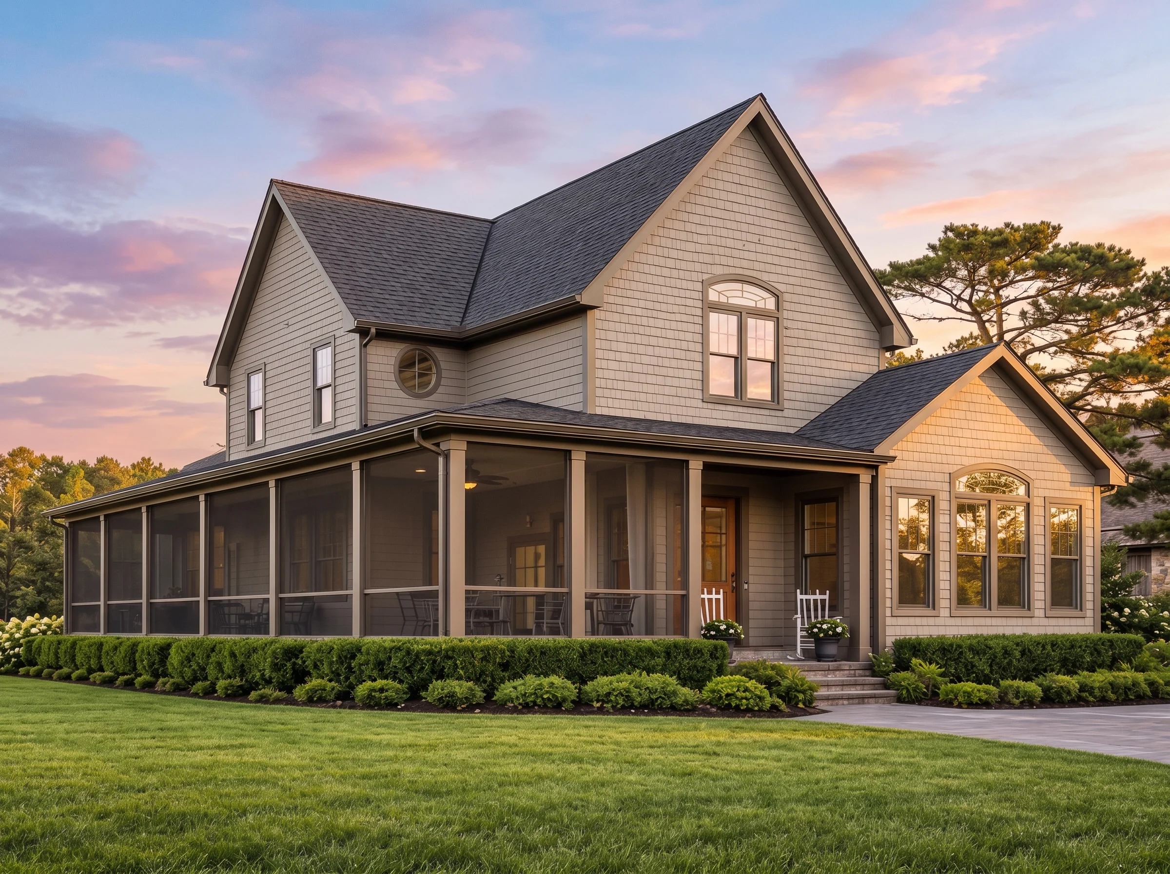 Plan  13-1405 – Beechwood Brook Cottage | New American – 4-Bed, 3.5-Bath, 2,830 SF - Mushroom Taupe, AI-generated exterior concept
