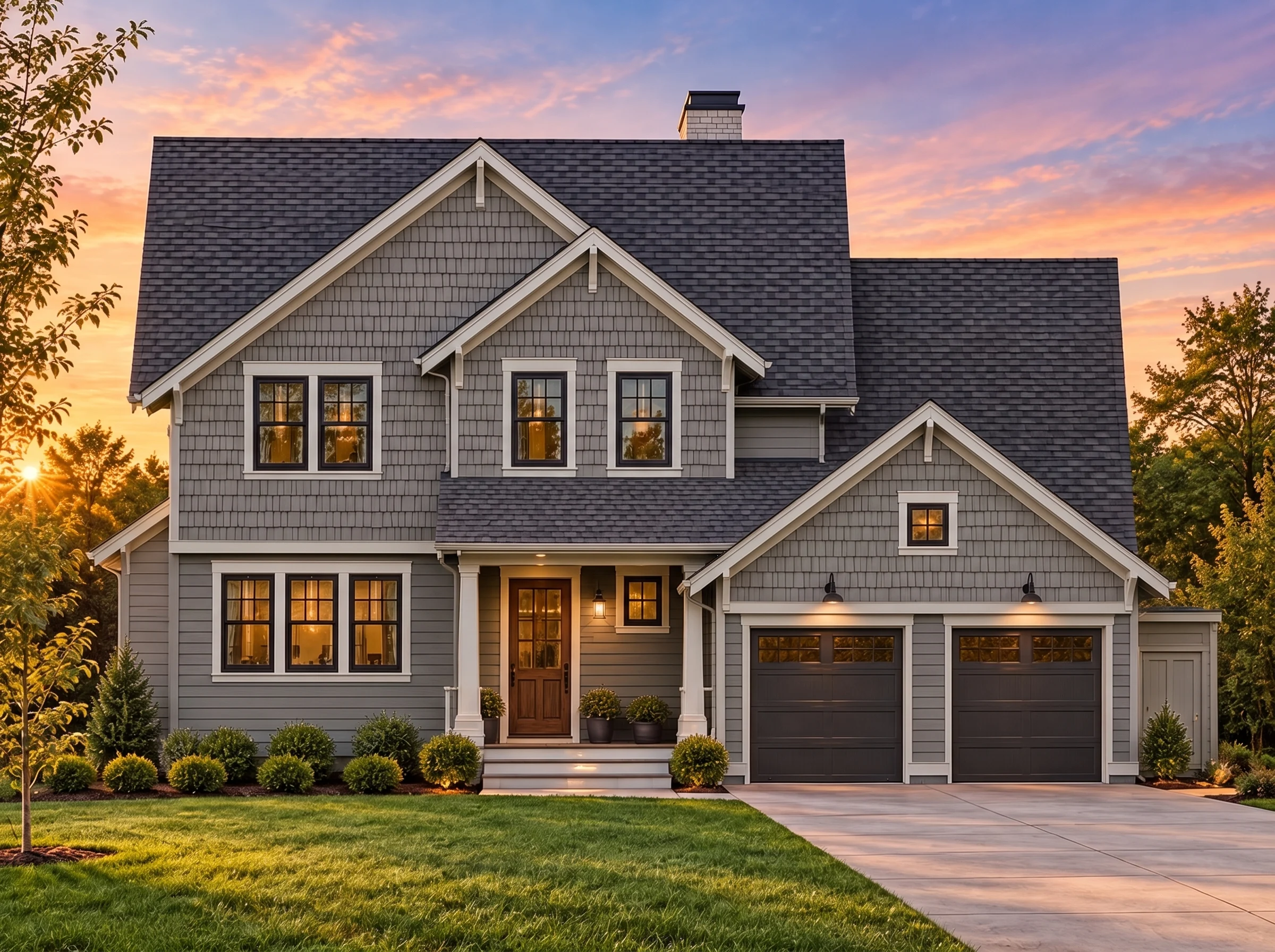 Plan  13-1406 – Aster Meadow Chalet  | New American – 5-Bed, 3.5-Bath, 2,357 SF - Warm Charcoal, AI-generated exterior concept