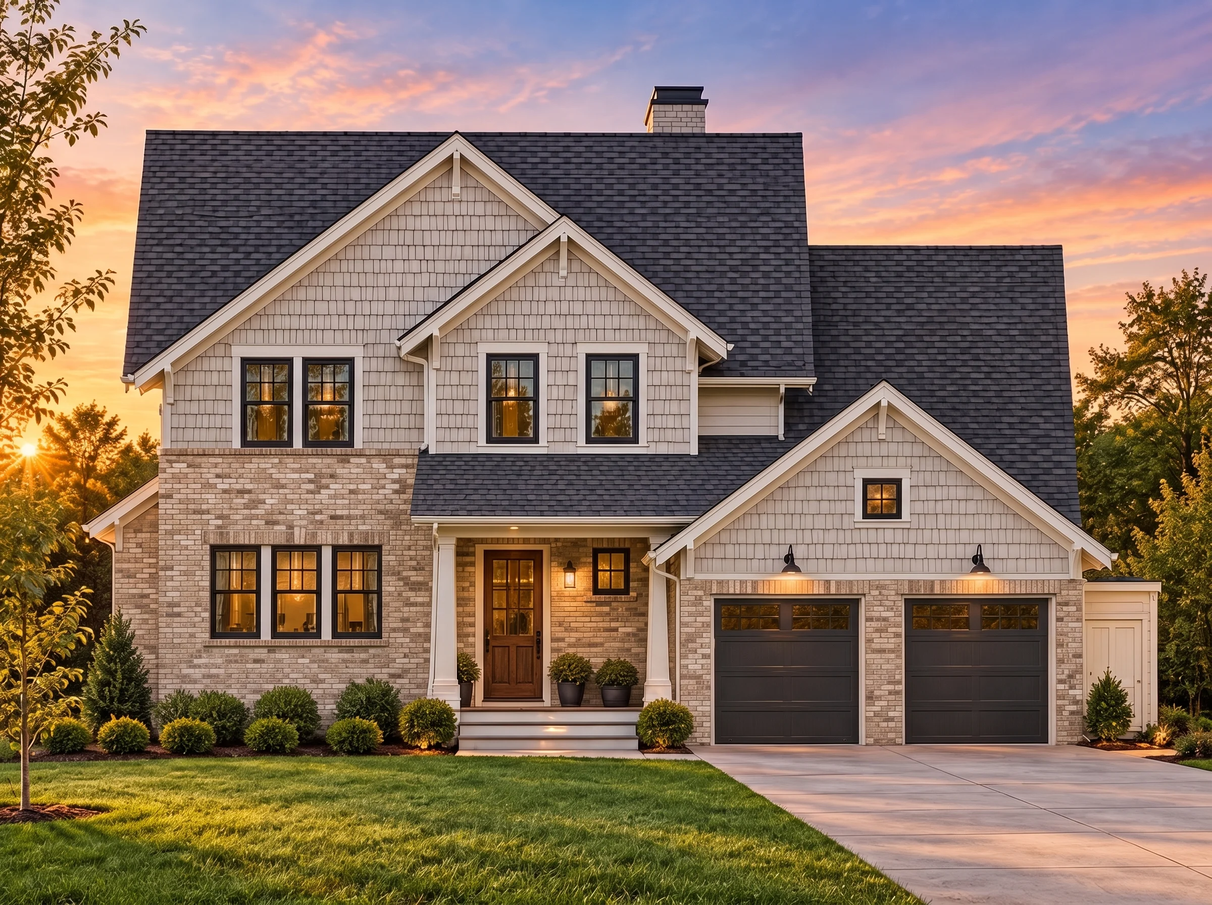 Plan  13-1406 – Aster Meadow Chalet  | New American – 5-Bed, 3.5-Bath, 2,357 SF - Natural Brick, AI-generated exterior concept