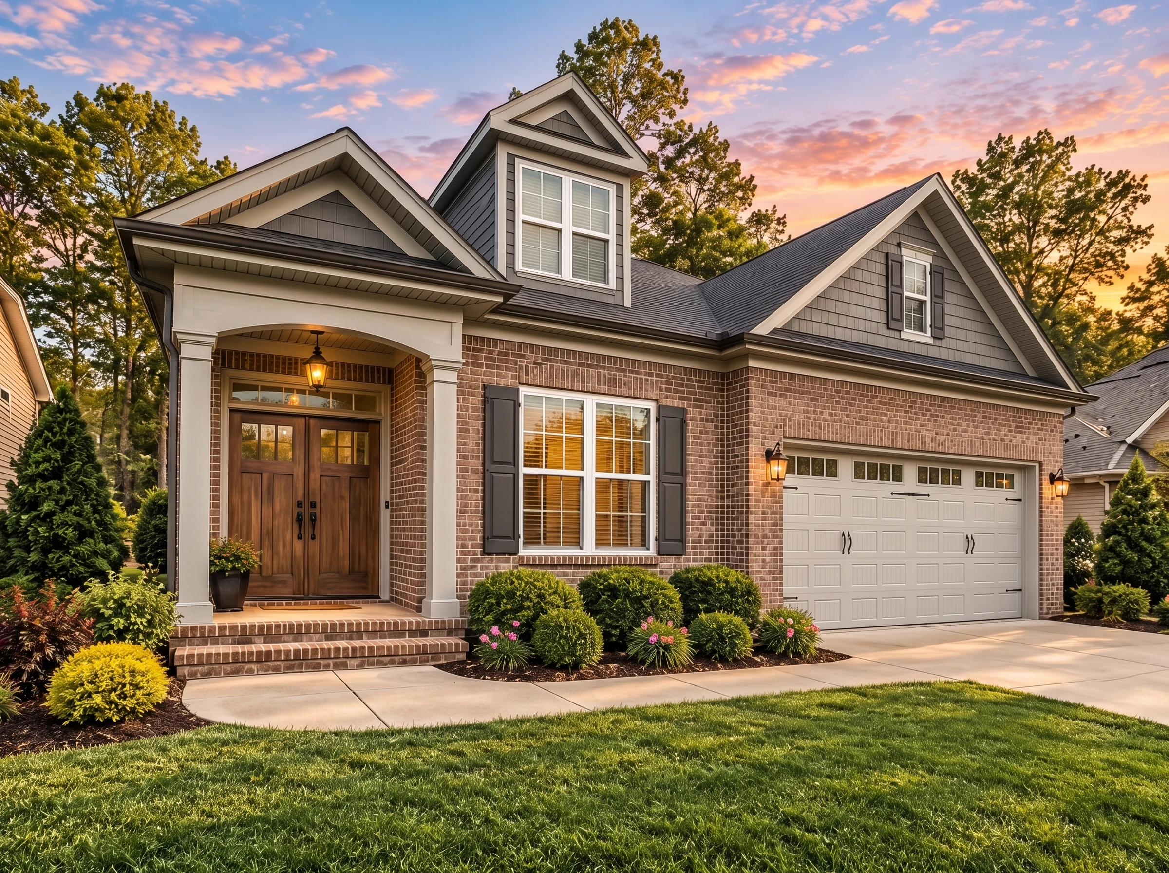 Plan  13-1402 – Alder Meadow Estate  | OAK-Traditional Ranch – 3-Bed, 3-Bath, 2,372 SF - Warm Charcoal, AI-generated exterior concept