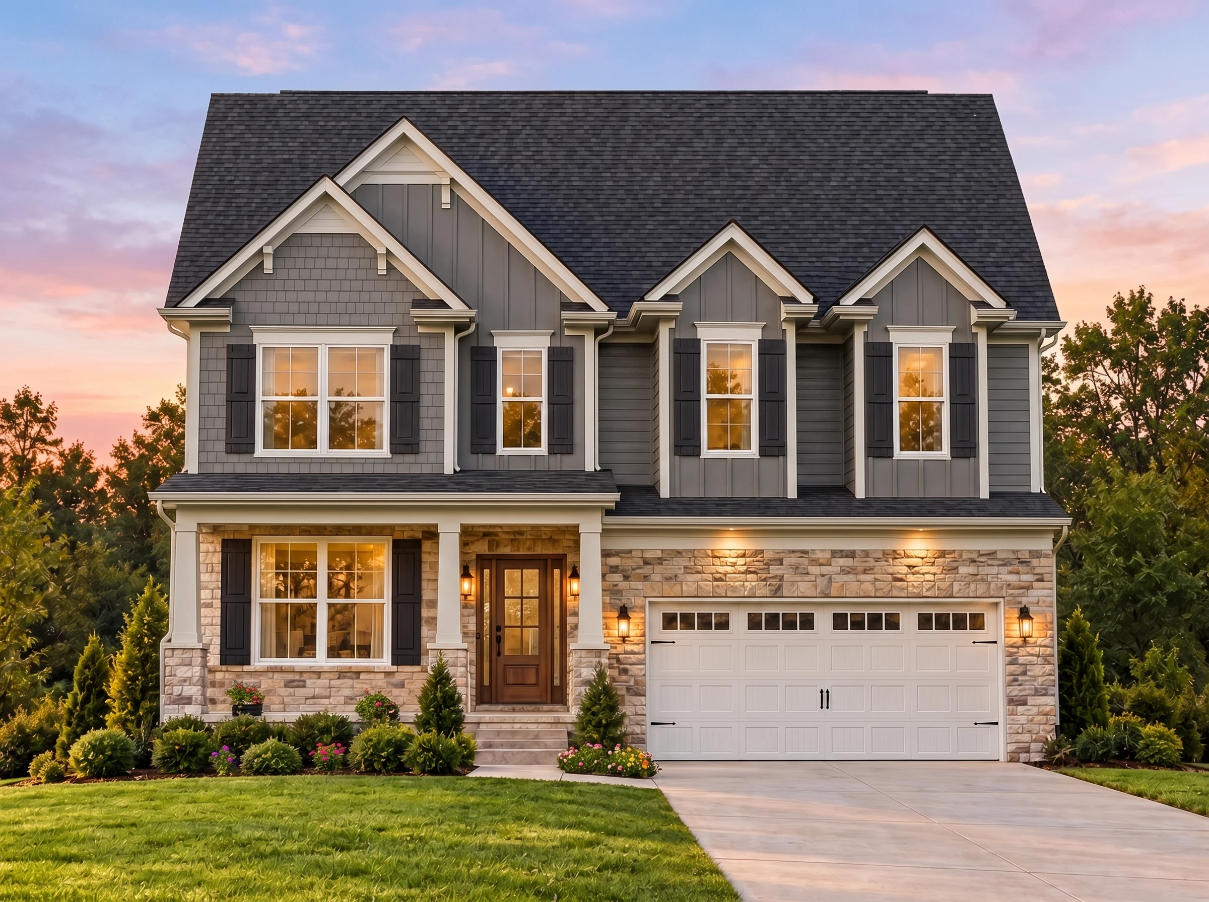 Plan  13-1433 – Luminary Manor | New  American – 4-Bed, 3.5-Bath, 2,427 SF - Warm Charcoal, AI-generated exterior concept