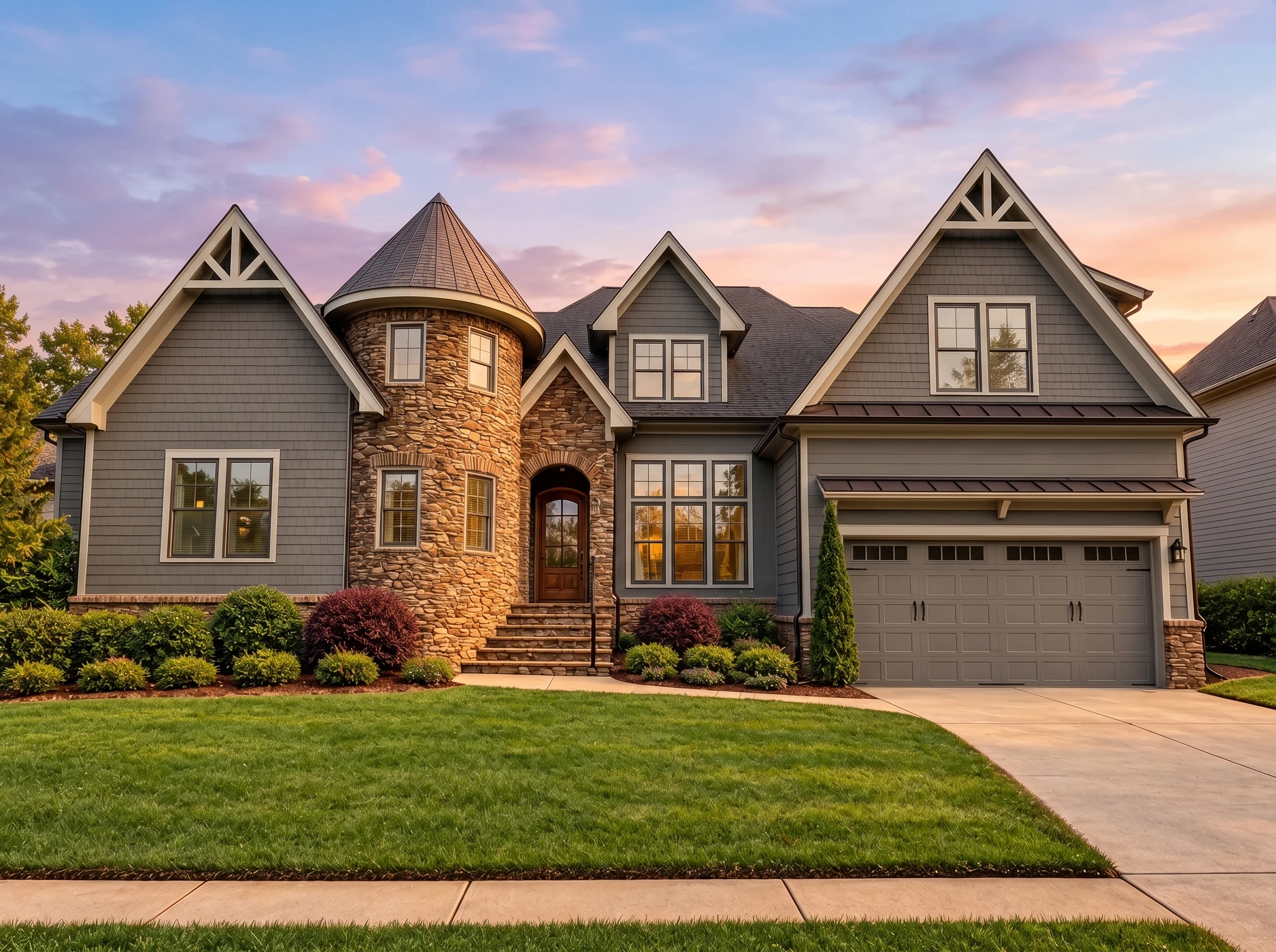Plan  13-1453 – Aster Oak Manor |  Craftsman – 5-Bed, 4-Bath, 4,529 SF - Warm Charcoal, AI-generated exterior concept